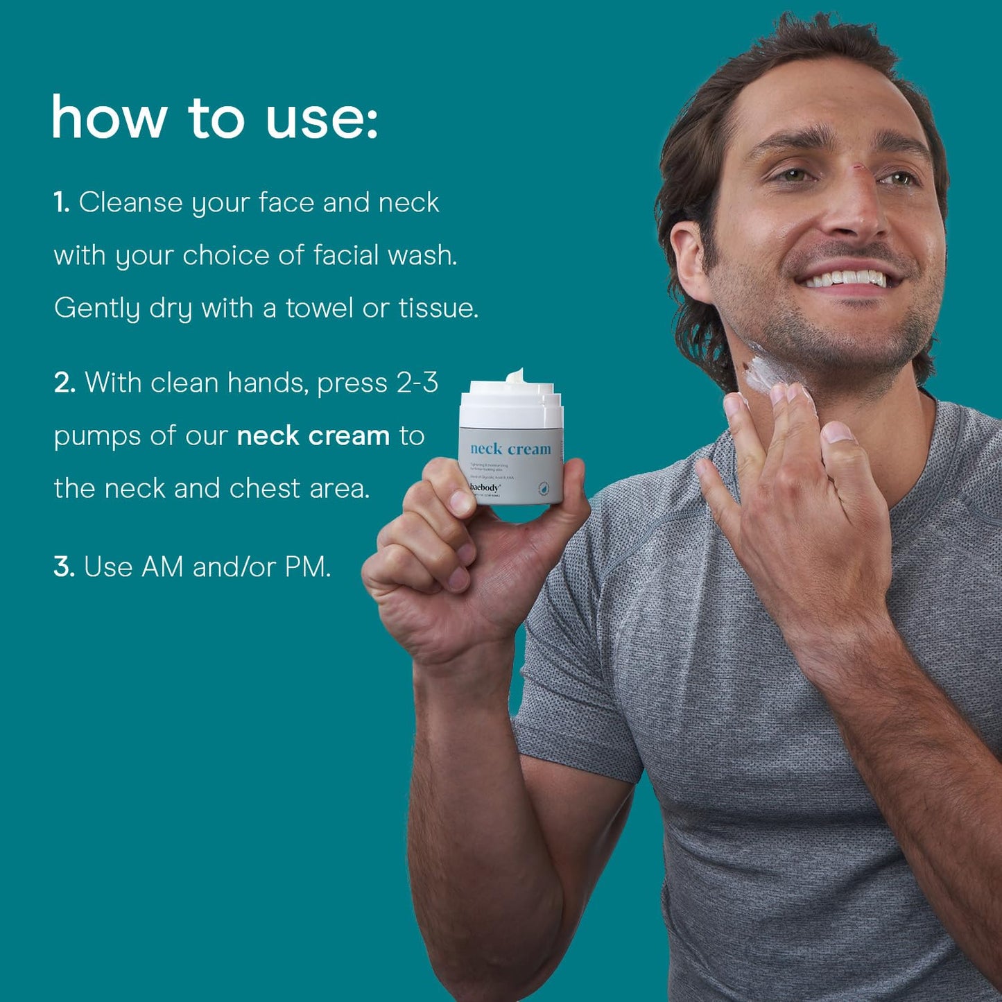 Baebody Firming Neck Cream with AHAs, CoQ10, Glycolic Acid, Green Tea for Sagging Skin, Fine Lines, Wrinkles, 1.7 Fl Oz