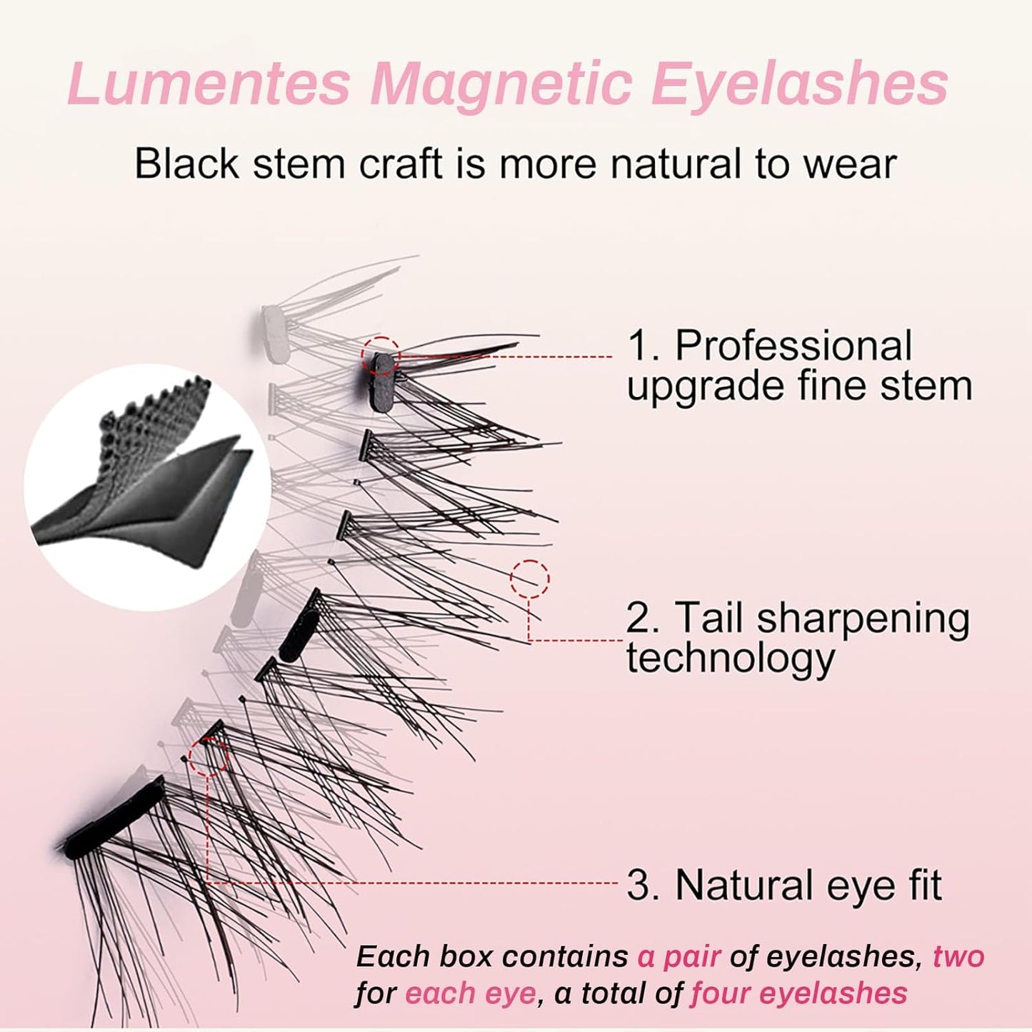 Lumentes Magnetic Eyelashes, Lumentes Magnetic Eyelashes with Applicator, Reusable No Glue Lashes, Natural Look Soft Comfortable Magnetic Lashes, Easy to Wear and Remove (Cherry Blossom Black)