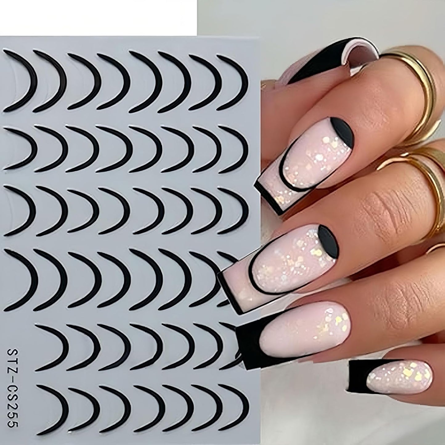 350 Pcs French Tips Nail Stickers, 8 Sheets 3D Self-Adhesive Classic Gold Silver Black Rose Gold French Tip Nail Designs for Short Nails Gel Polish