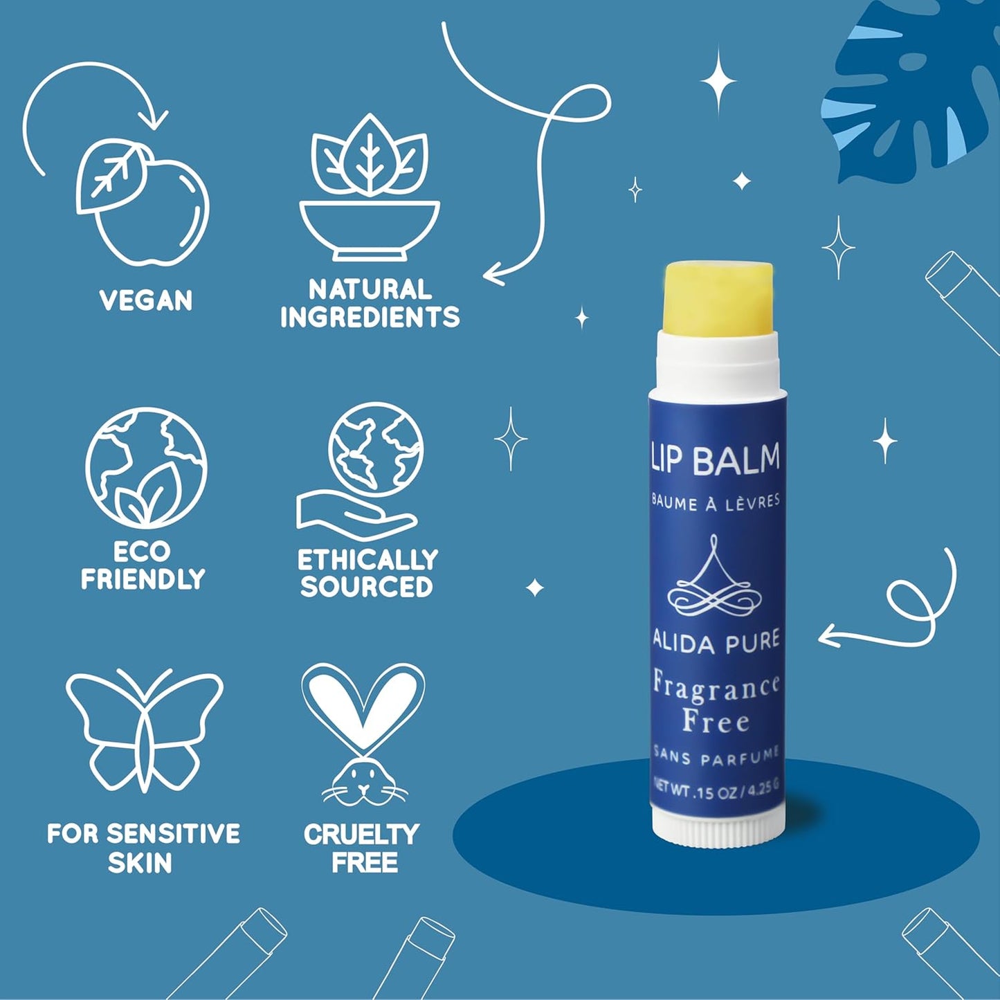 Melody Lip Balm Collection, Vegan Set, Beeswax Free, with Organic Jojoba and Avocado Oil, Vitamin E, Natural Moisturizer for Dry, Chapped Lips, 5 Tube Set