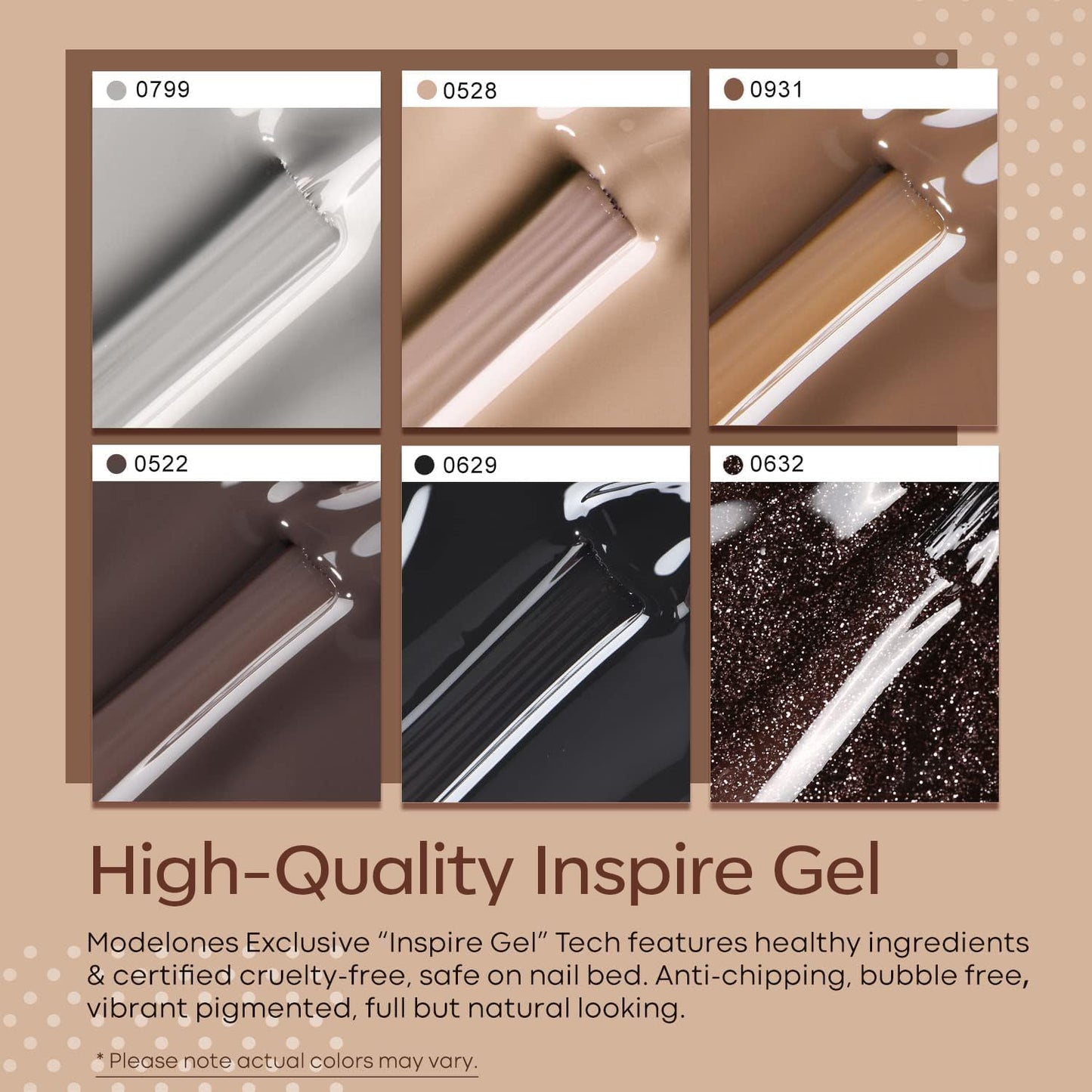 modelones Gel Nail Polish Set, 6 Colors Fall Winter Chocolate Brown Black Nude Glitter Gel Polish Kit Neutral Soak Off Nail Art Salon Design French Manicure DIY at Home Gifts for Women Girls