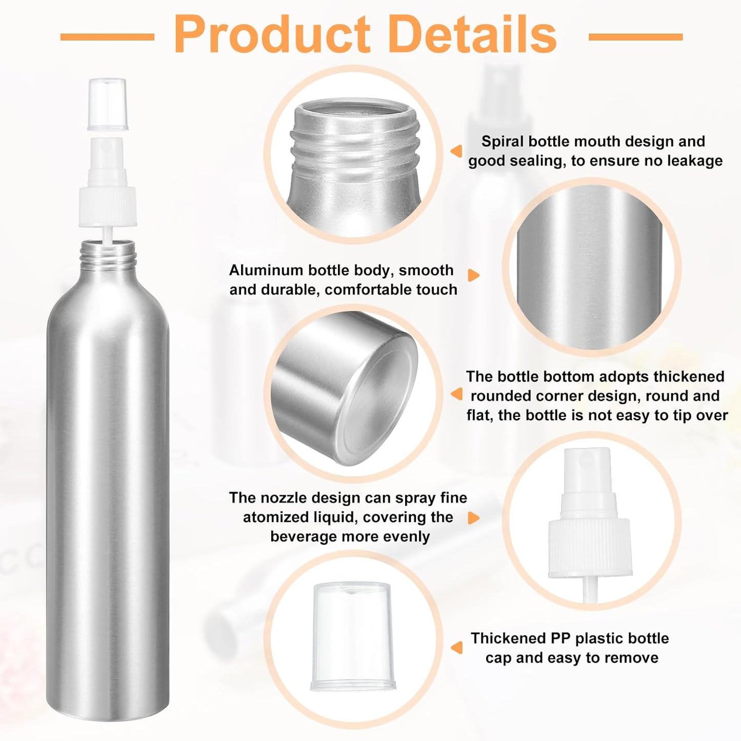 HARFINGTON Aluminum Fine Mist Spray Bottles 300ml/10oz Metal Small Liquid Alcohol Refillable Travel Container with White Plastic Nozzle Cap for Perfume Skincare Cosmetic Storage Bottle