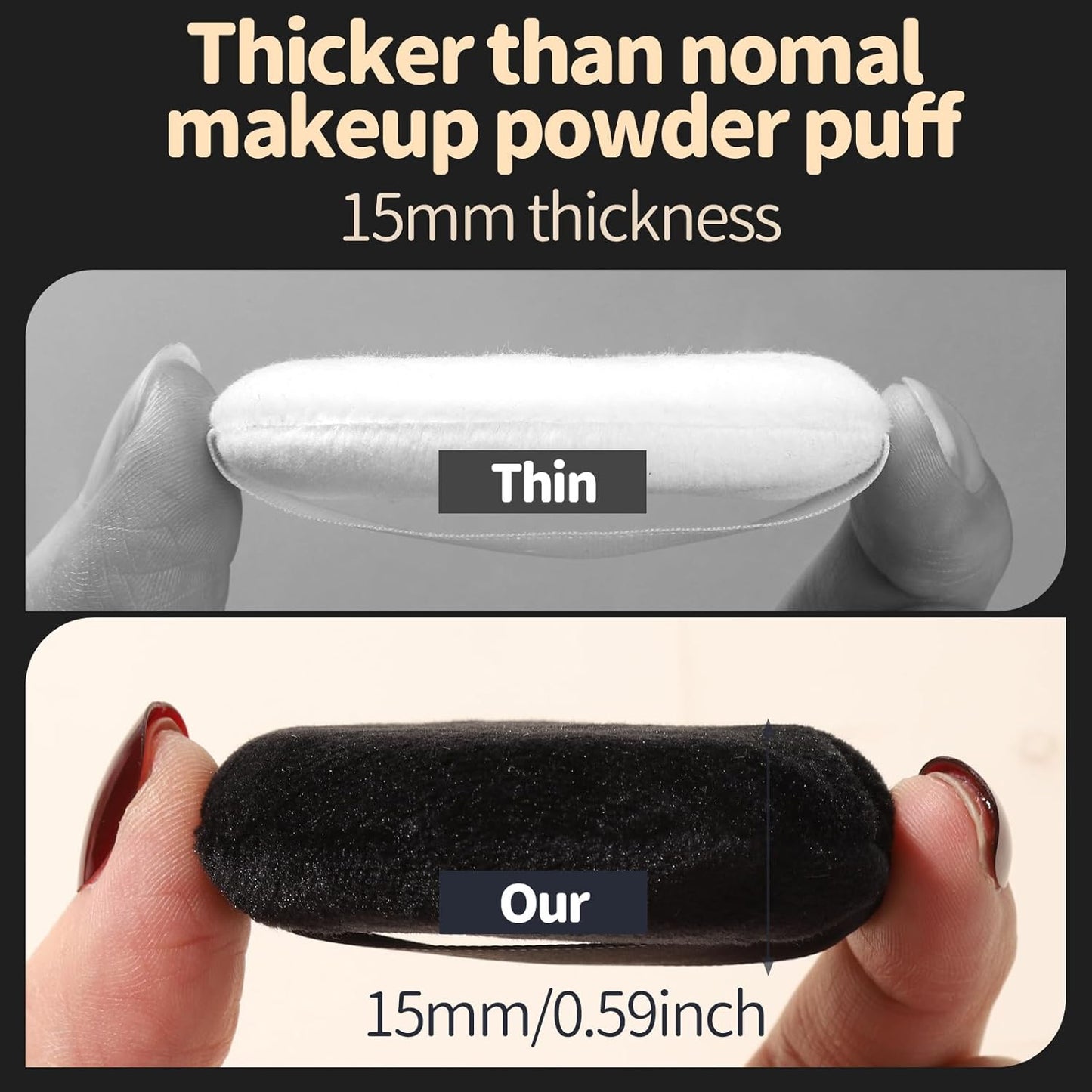 Teenitor 3Pcs Powder Puffs for Face Powder 2.36 Inch, Makeup Powder Puff for Loose and Pressed Powder, Face Powder Puff with Case, Black