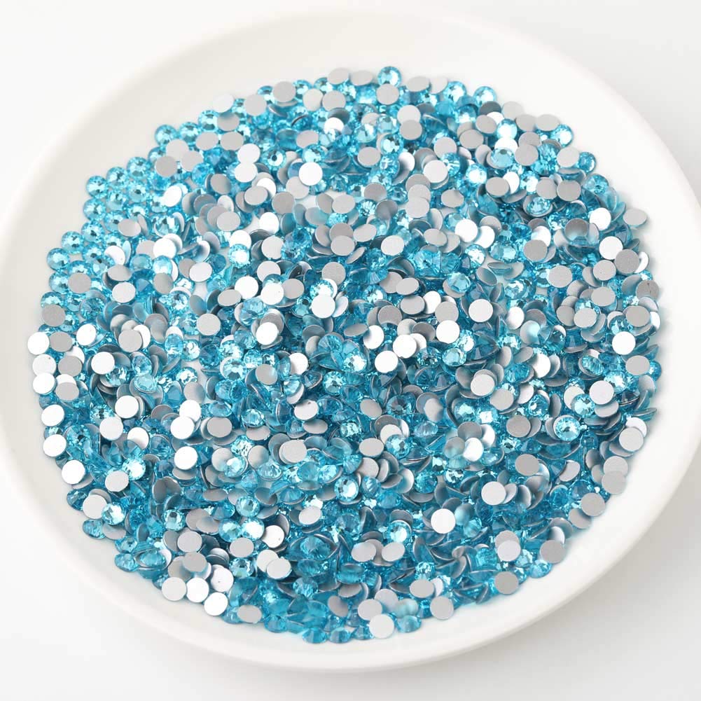 beadsland Flat Back Crystal Rhinestones Round Gems, Aquamarine (4.6-4.8mm) SS20/1440pcs