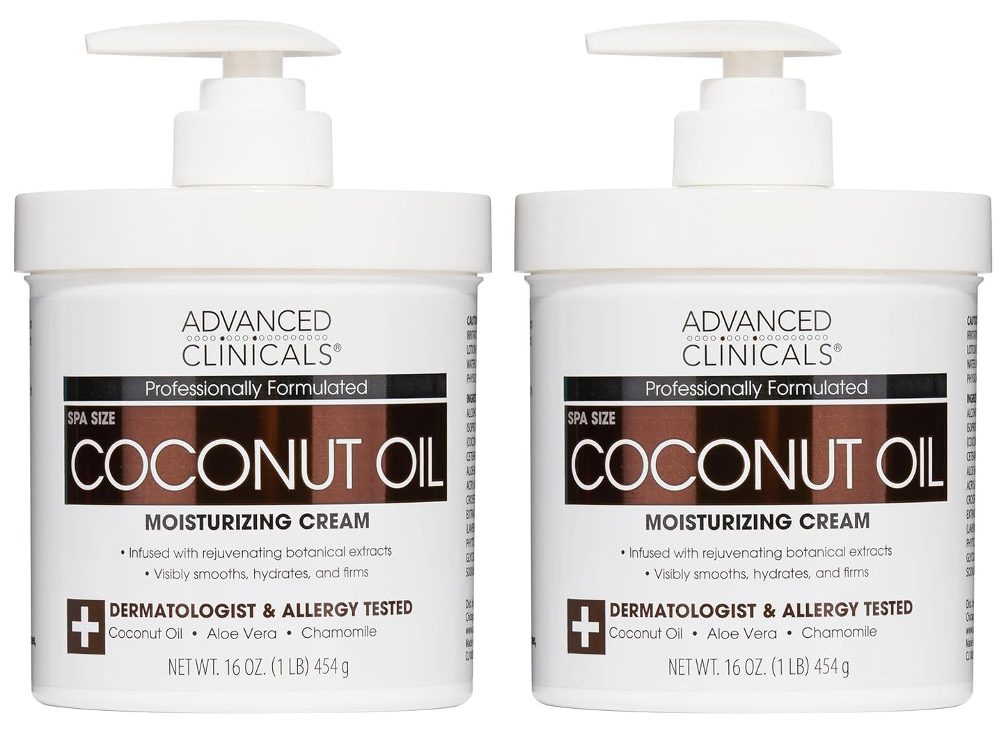Advanced Clinicals Coconut Oil Body Cream For Women & Men | Hydrating Coconut Lotion For Extremely Dry Skin | Visible Anti Aging Body Butter Skin Care Balm Moisturizer For Hand, Heel, Feet, 16oz, 2PC