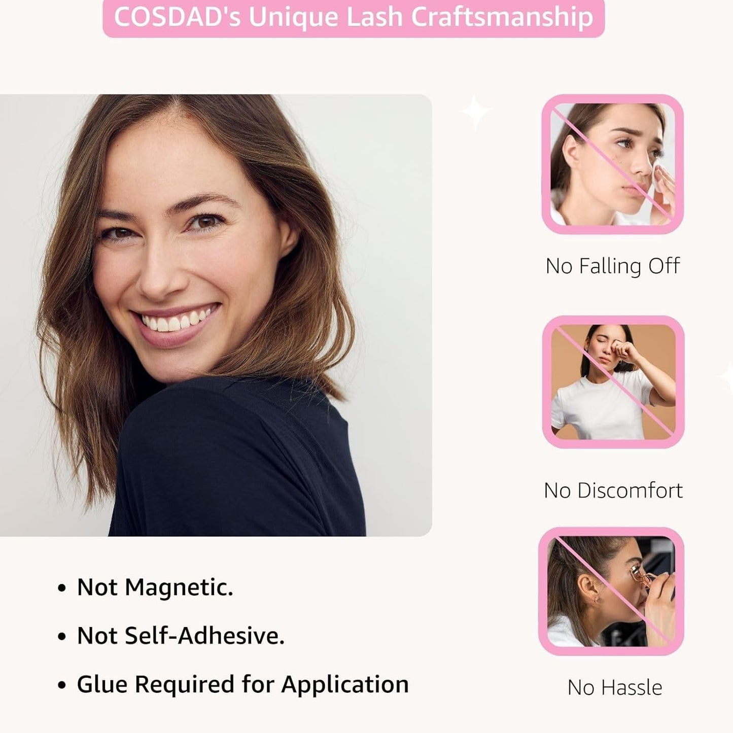 Cat Eye False Eyelashes – Natural Look, Wispy & Lightweight Glue-On Lashes, Reusable Fake Eyelashes for Everyday & Party Makeup (10 Pairs)