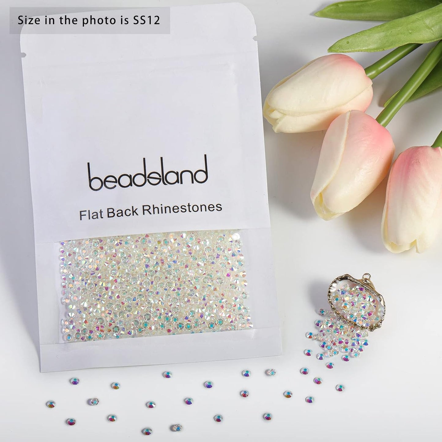 Beadsland 1440 Pieces Flat Back Crystal Rhinestones Round Gems, Transparent AB,SS12,3.0-3.2mm