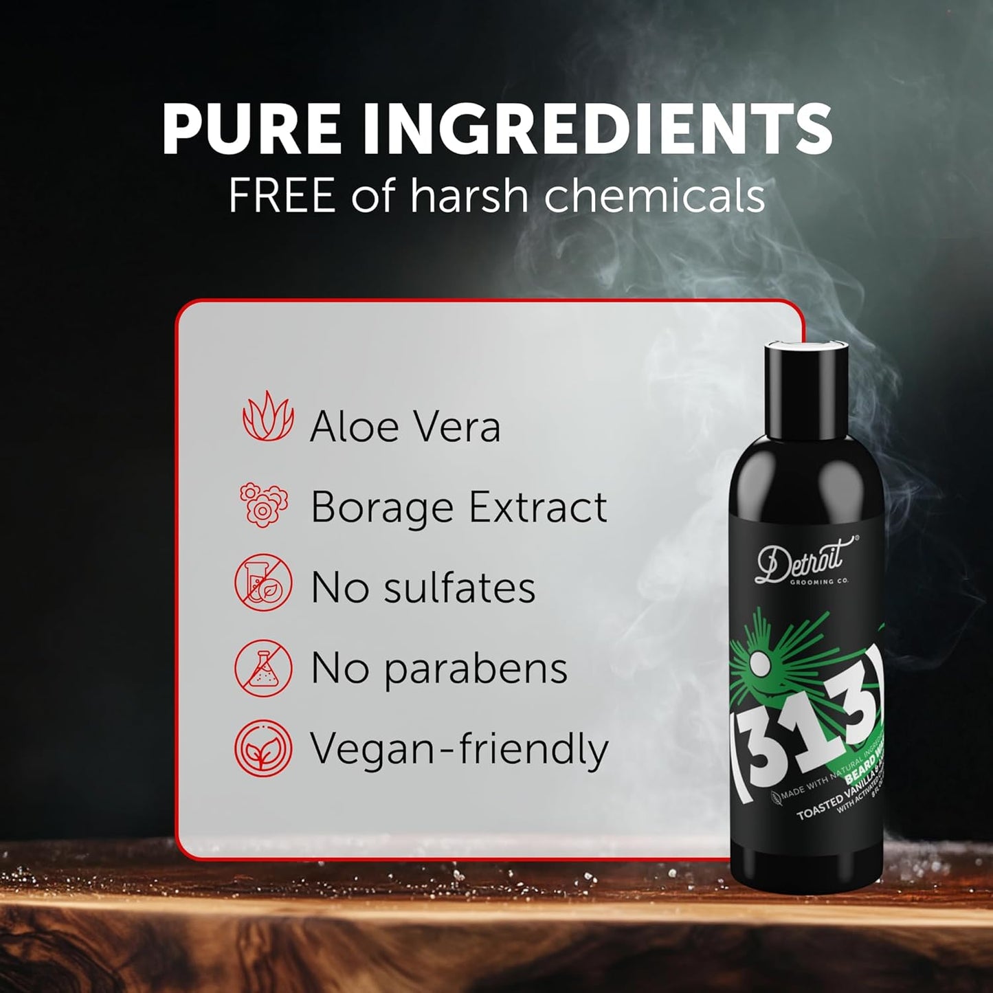 Detroit Grooming Co. Beard Wash - Men's Beard Shampoo - Deeply Cleanses & Refreshes Beards - Aloe Vera with Essential Oils - Beard & Mustache Cleanser - Toasted Vanilla & Amber Scent - 313-8oz