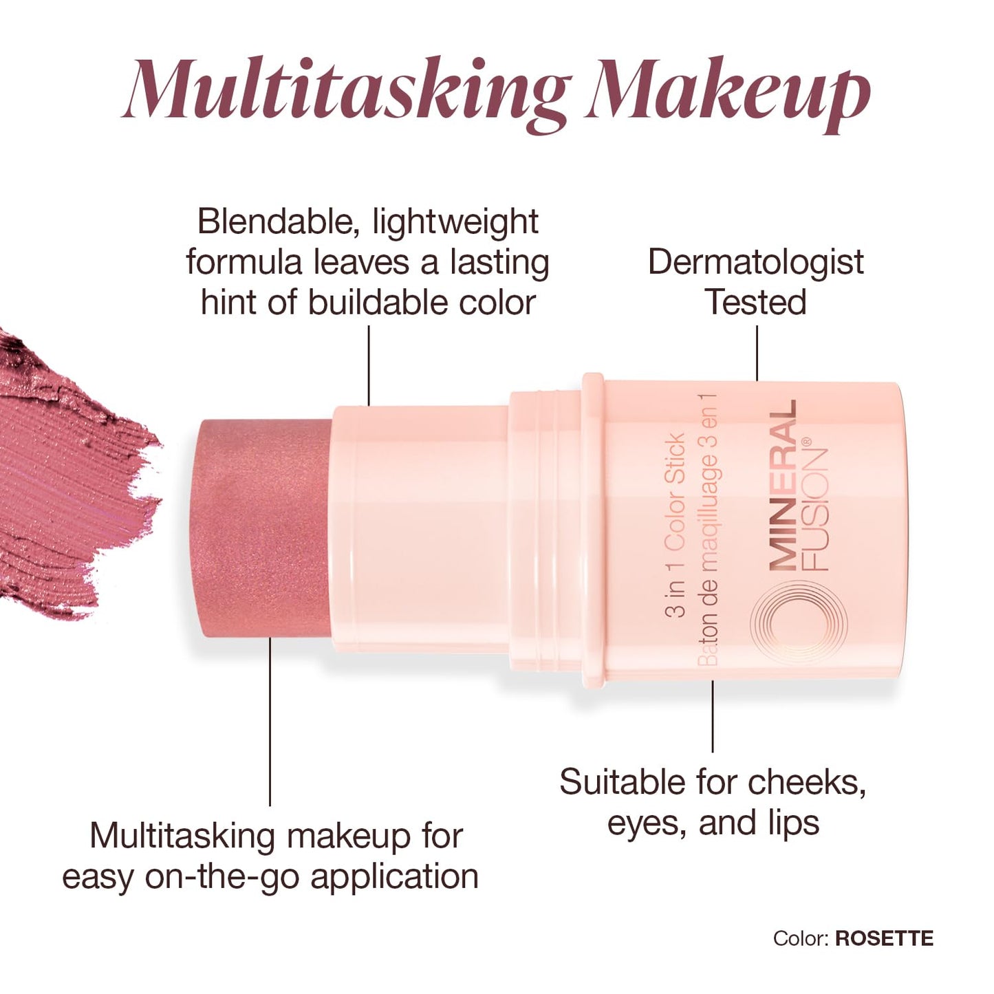 Mineral Fusion, Color Stick Rosette 3 In 1, 0.18 Ounce