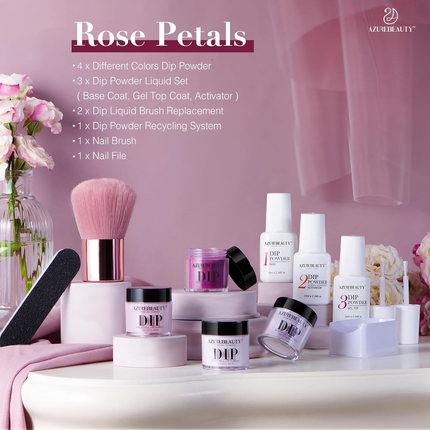 AZUREBEAUTY Dip Powder Nail Kit Dark Purple Lilac Purple Glitter 4 Colors Dip Liquid Set with Base/Top Coat Activator for French Art Manicure DIY Gift