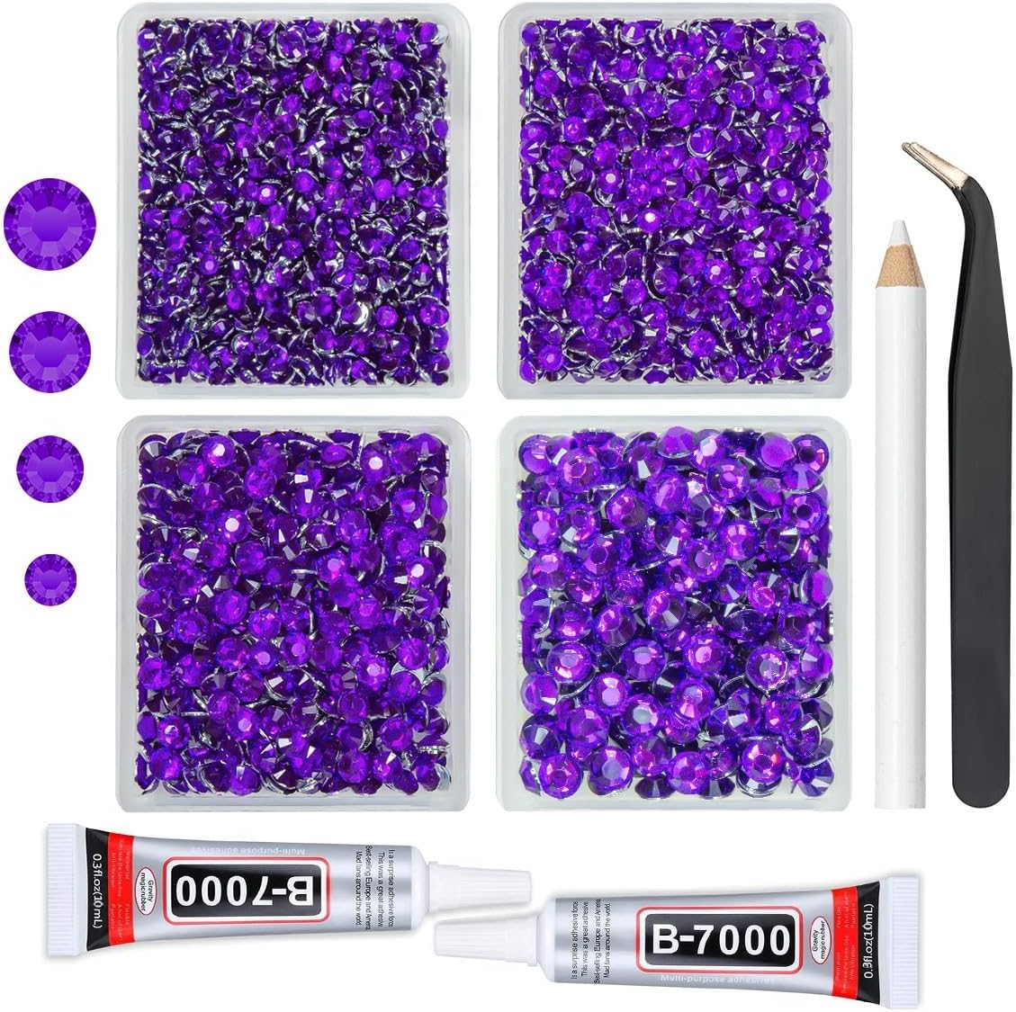 Mystique Purple Resin Crystal Rhinestones w B7000 Jewelry Glue for Bedazzling Crafting Flatback Stones 3mm 4mm 5mm 6mm Diamonds Crystals Gems Charms for Nails Face Eyes Makeup Tumblers Crafts