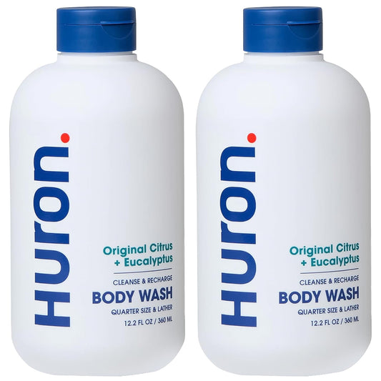 Huron Men's Moisturizing Body Wash - Crisp Citrus, Eucalyptus, Mint & Aromatic Greens Scent, 12.2 fl oz (2 Pack)