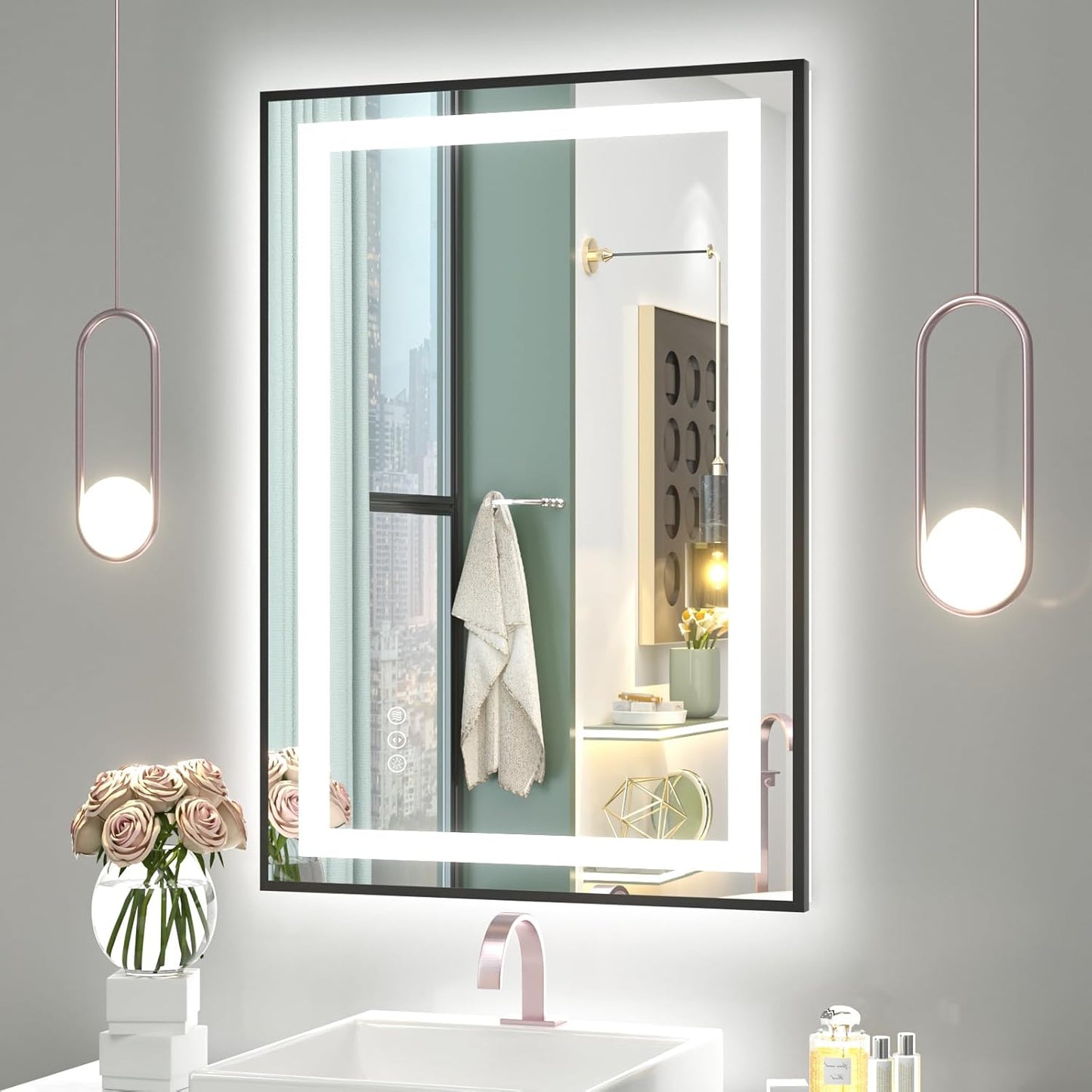 OKPAL 26x40 LED Bathroom Mirror, Frontlit & Backlit Lighted Bathroom Mirror, LED Vanity Mirror with Lights, Anti-Fog, Dimmable 3 Colors, Shatterproof, Horizontal/Vertical