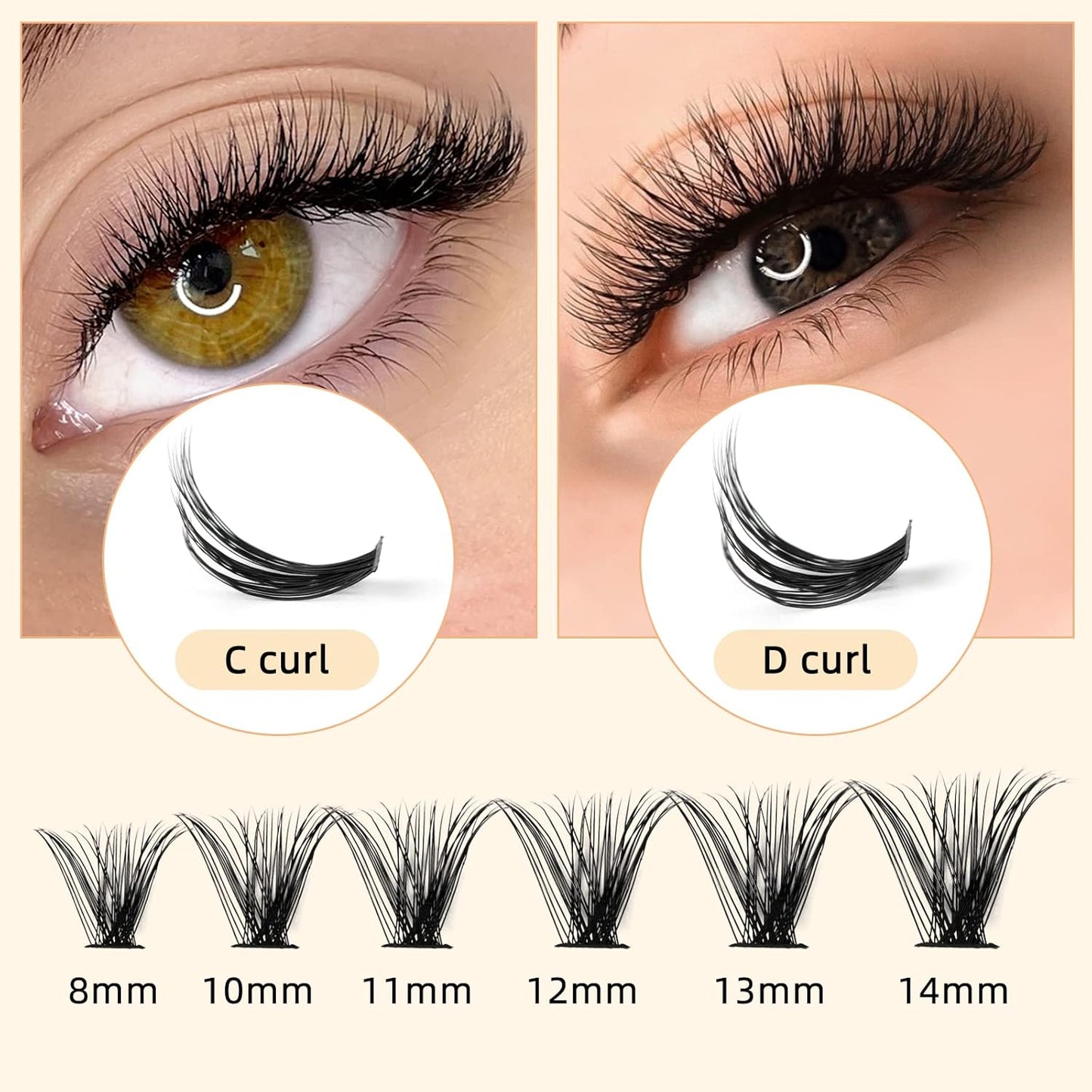 QUEWEL Cluster Lashes 240Pcs Individual Lashes 40D 0.07D Curl Mix8-14mm Lash Extensions Clusters Lashes Soft&Natural False Eyelashes Individual DIY Eyelash Extension at Home(40D 0.07D MIX8-14)