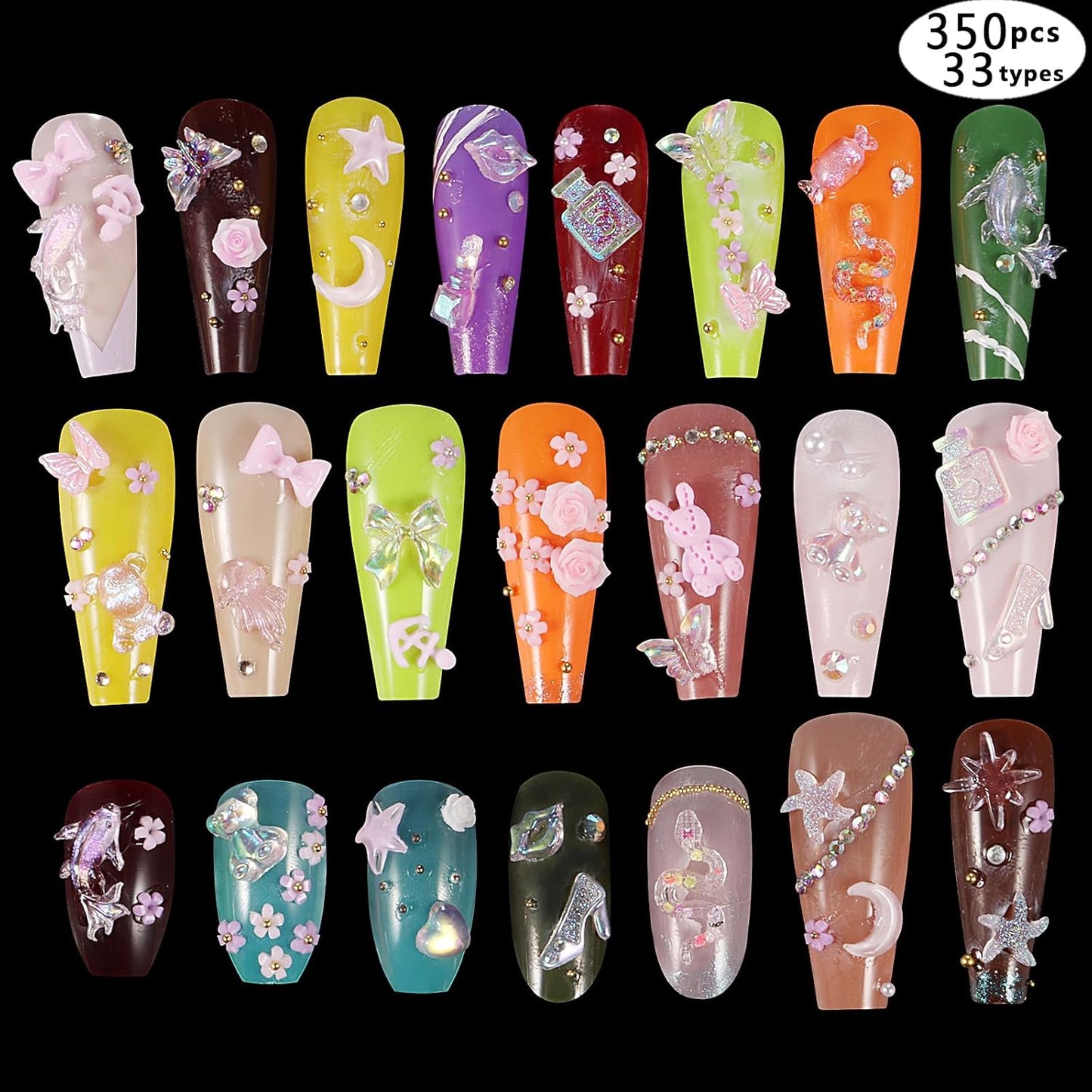 250pc 3D Nail Charms Set - Diverse Shapes & Colors for Acrylic Nails & DIY Crafts (#4)