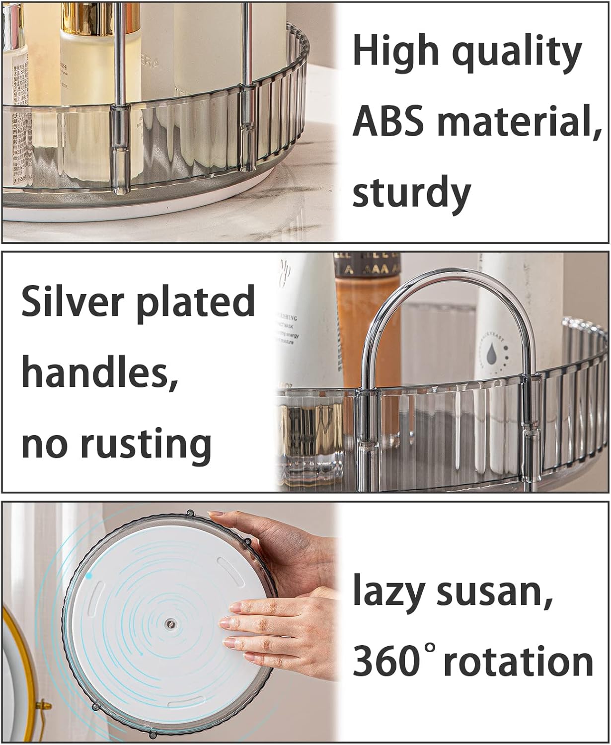 Rotating Makeup Organizer for Vanity, High-Capacity Skincare Clear Make Up Storage Perfume Organizers Cosmetic Dresser Organizer Countertop 360 Spinning (Gray, 2 Tier)