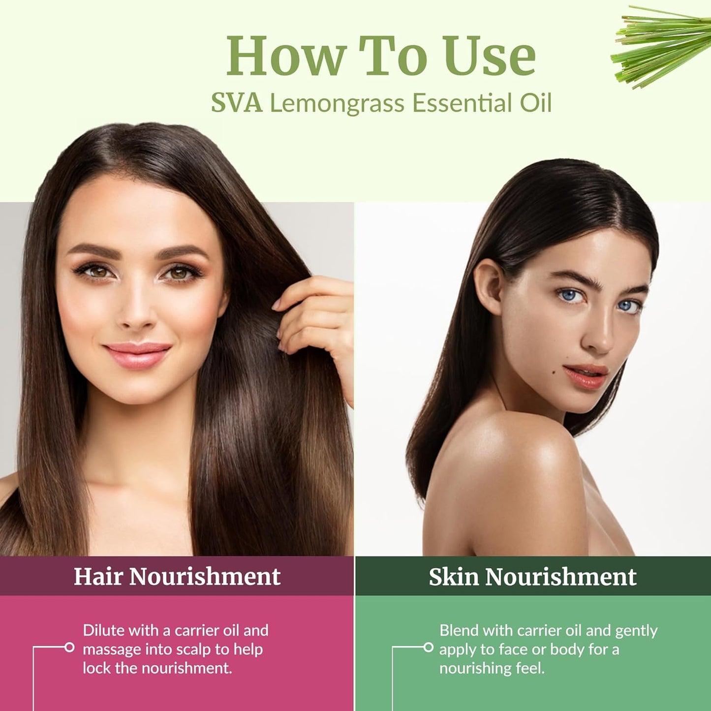 SVA Lemongrass Essential Oil – 4 Fl Oz – 100% Natural Lemongrass Oil - for Diffuser, Hair Care, Face, Skin Care, Aromatherapy, Scalp and Body Massage, Soap and Candle Making - with Dropper