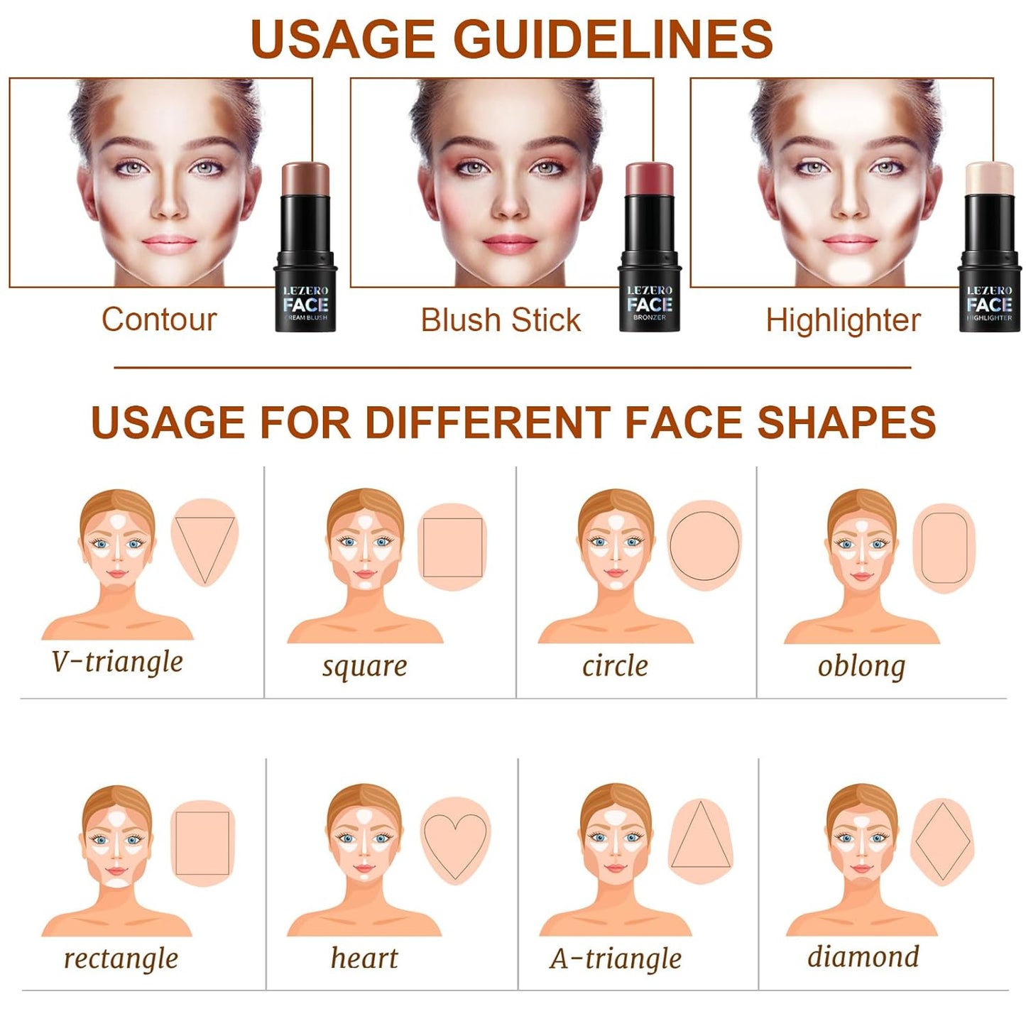 3Pcs Contour Stick Makeup Set, Shades with Highlighter Blush Bronzer Stick Kit for Sculpt the Cheeks and All Skin Type, Longwear Smooth Non-greasy Formula for All Skin Types, #2 NEUTRAL