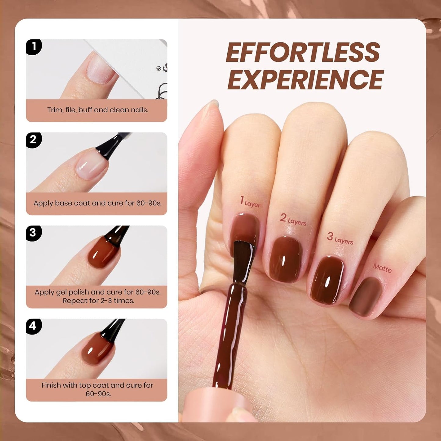Beetles Brown Gel Nail Polish - 15ML Mocha Brown Jelly Natural Fall Gel Polish Nail Concealer Sheer Translucent Effect Soak Off UV Mocha Mist Collection French Nail Art Manicure Gift for Women
