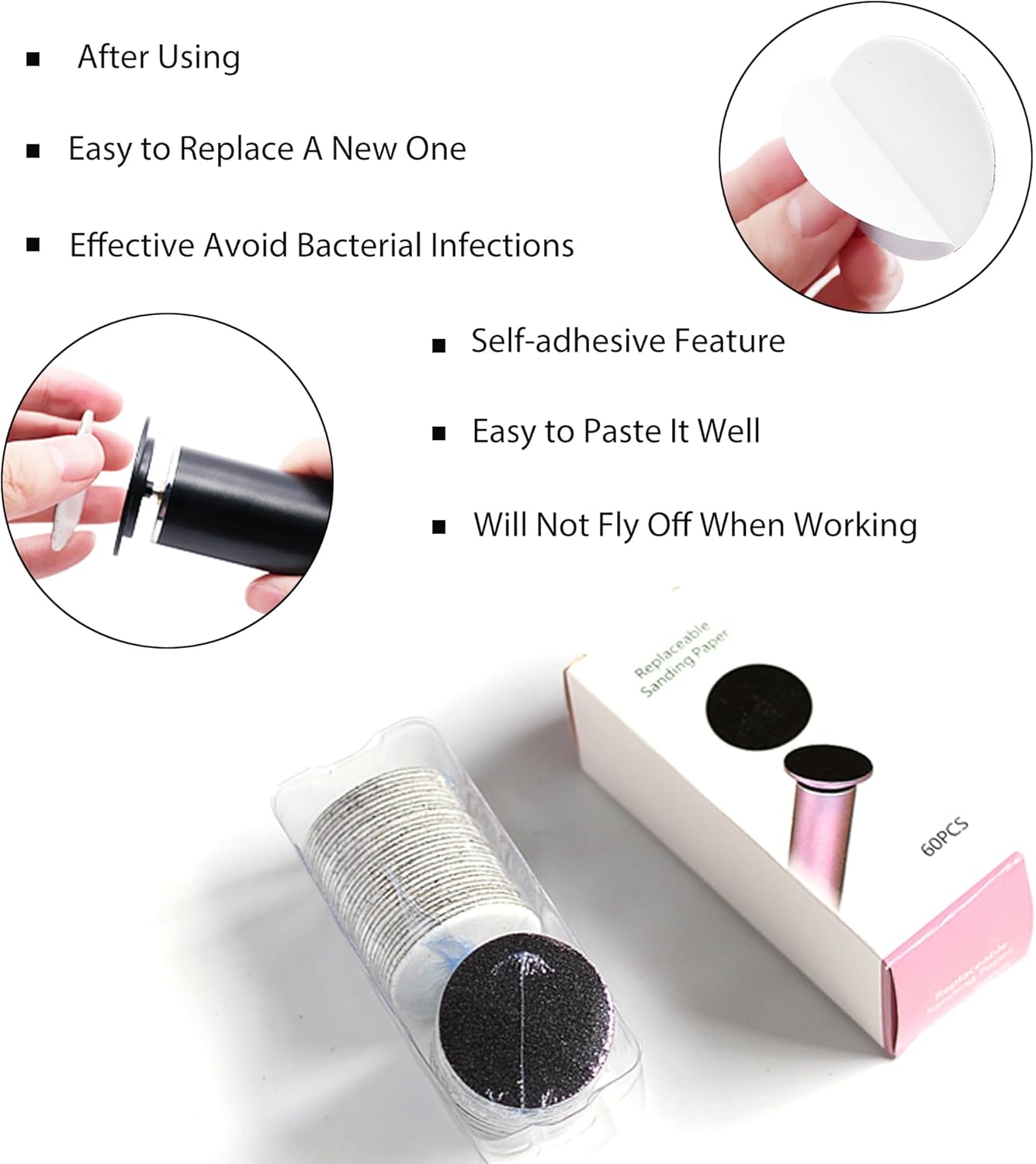 60 Pieces Replacement Sandpaper Discs for Electric Foot File Callus Remover Machine Foot Hard Dead Skin Removal(Smooth 100 Grit)