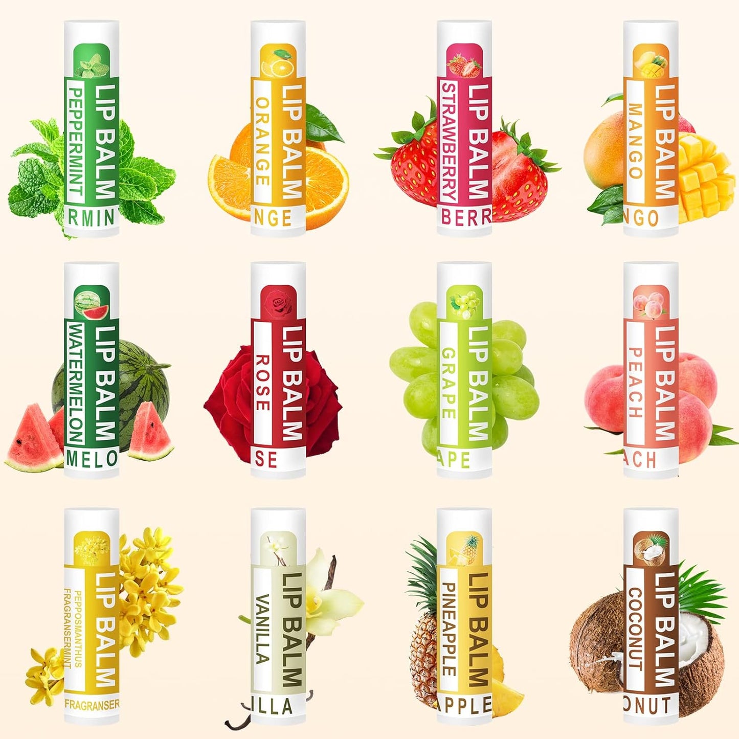 DMSKY Natural Lip Balm Bulk 60 Pack, Moisturizing Lip Balm with Vitamin E and Coconut Oil, Lip Care Product for Chapped Lips-12 Flavors