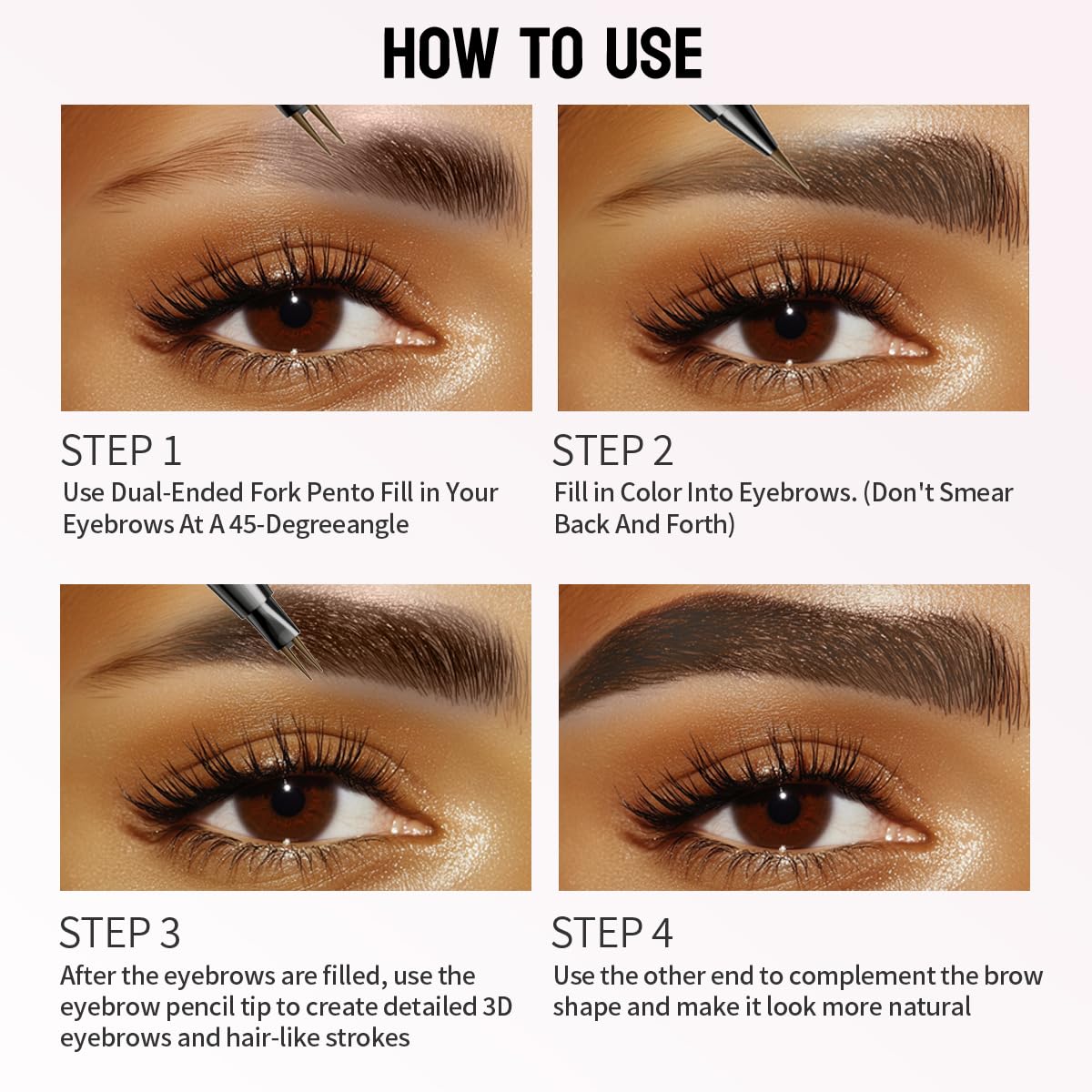 2 Pack Eyebrow Pen, Brow Pencil 2-in-1 Dual-Ended Microblading Eyebrow Pencil with 2-Fork-Tip and Precise Brush-Tip, Waterproof Long Lasting Eyebrow Pen for Natural Hair-Like Brows(Light Brown*2)