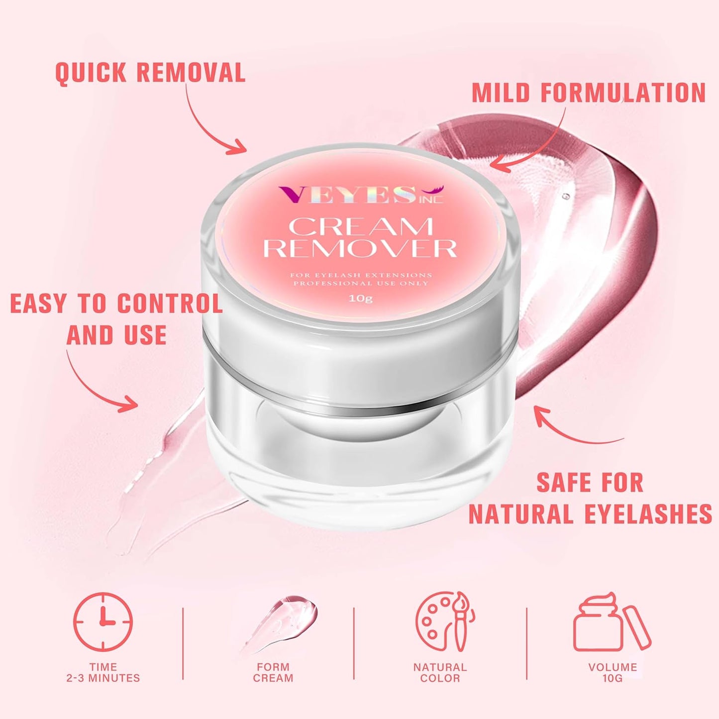 VEYES INC Cream Lash Remover for Lash Extensions 10g Low Irritation Eyelash Glue Remover Lash Tech Supplies for Professional or Salon Use Peach