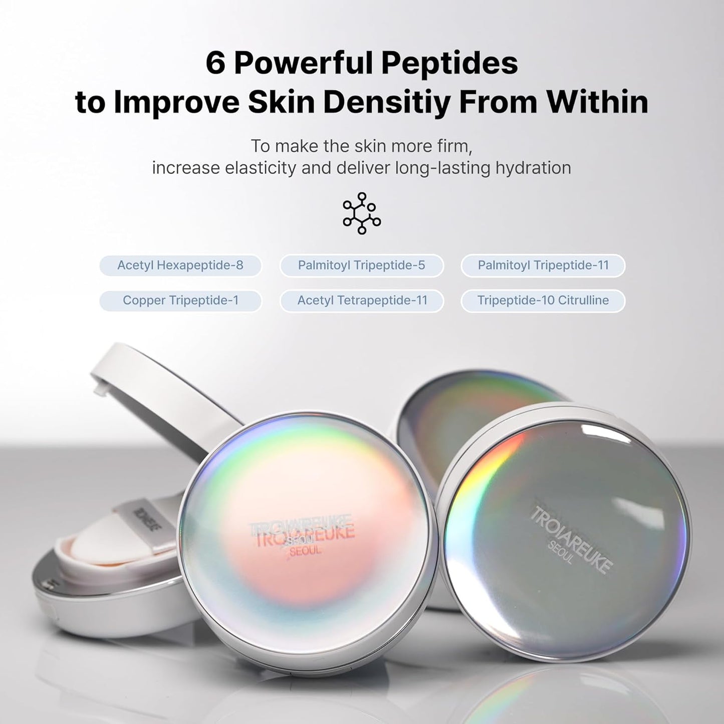 TROIAREUKE Seoul "Bridal" Cushion Foundation(#22, Yellow Beige), Korean Cushion Foundation, K-Beauty, Hydrating, Long-lasting, Lightweight, Natural Finish, Anti-Aging, Moisture, Whitening, SPF 50+