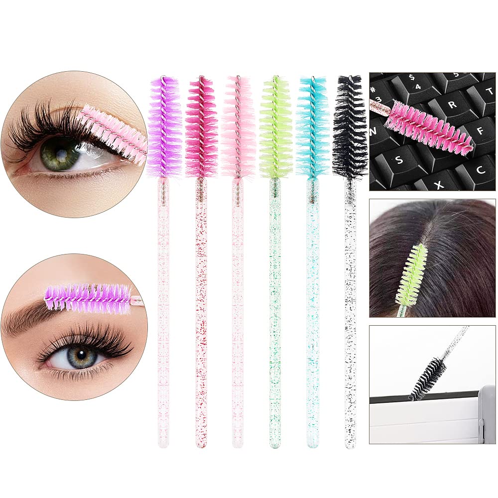 300PCS Disposable Mascara Wands Spoolie Brush Crystal Eyebrow Brushes Eyelash Extension Applicator Makeup Kits.myaokue-up (6 color-Crystal-300)