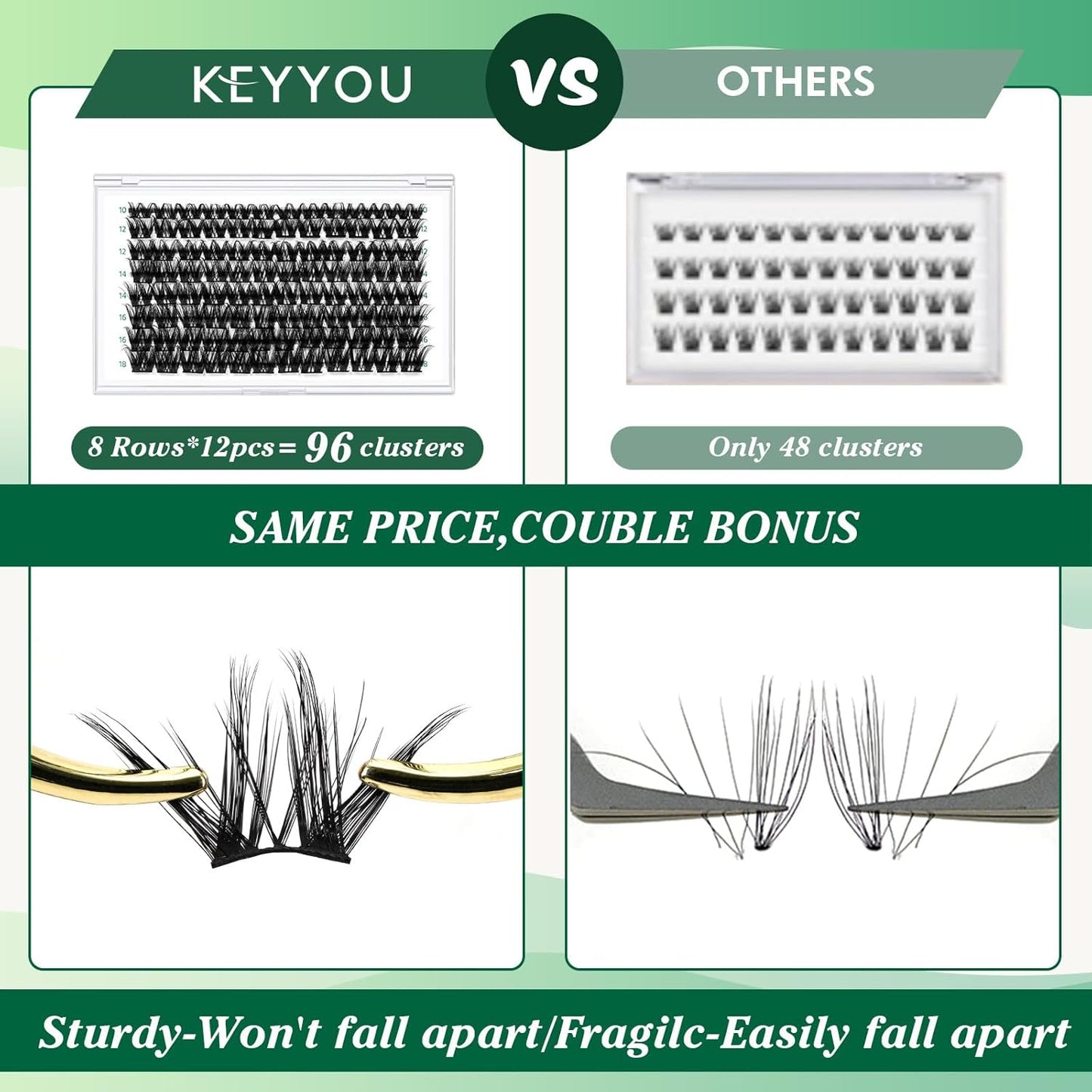 Lash Clusters,96 Pcs Cluster Lashes D Curl 10-18MIX DIY Lash Extensions Eyelash Clusters,KEYYOU Volume Wispy Individual Lashes Soft&Comfortable Easy DIY at Home(Y31,D-10-18MIX)