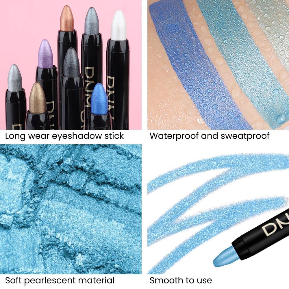 evpct 2Pcs Cream Eyeshadow Sticks Set for Eyes Dazzling Blue & Royal Blue Shimmer Eye Crayon Shadow Brightener Stick Pencil Pen Bulk sombras en crema para ojos 11+13