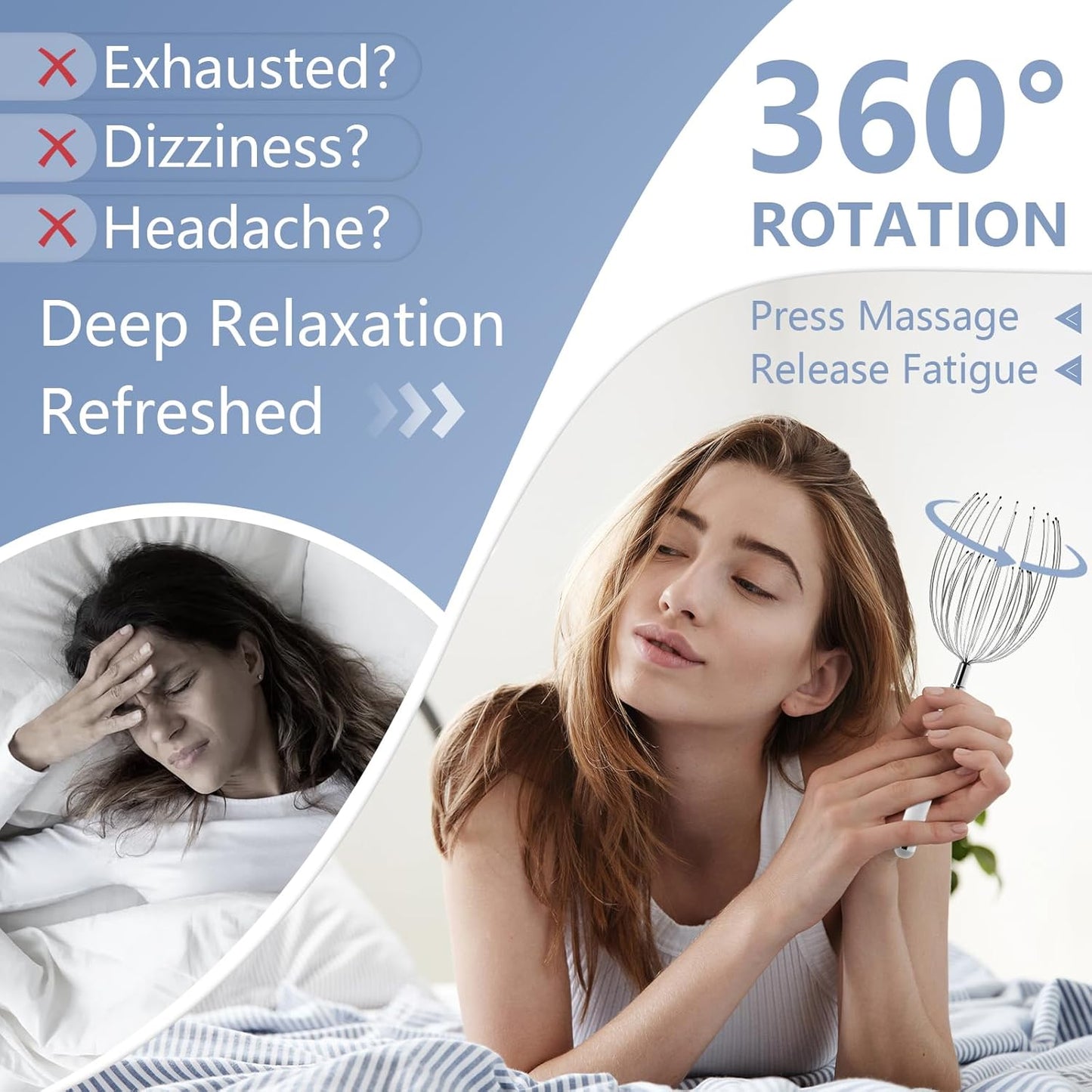 Head Massager Scalp, Electric Scalp Massager with 20 Metal Fingers – Head Scratcher & Hair Massage Tool, Waterproof Relaxation Device for Men and Women