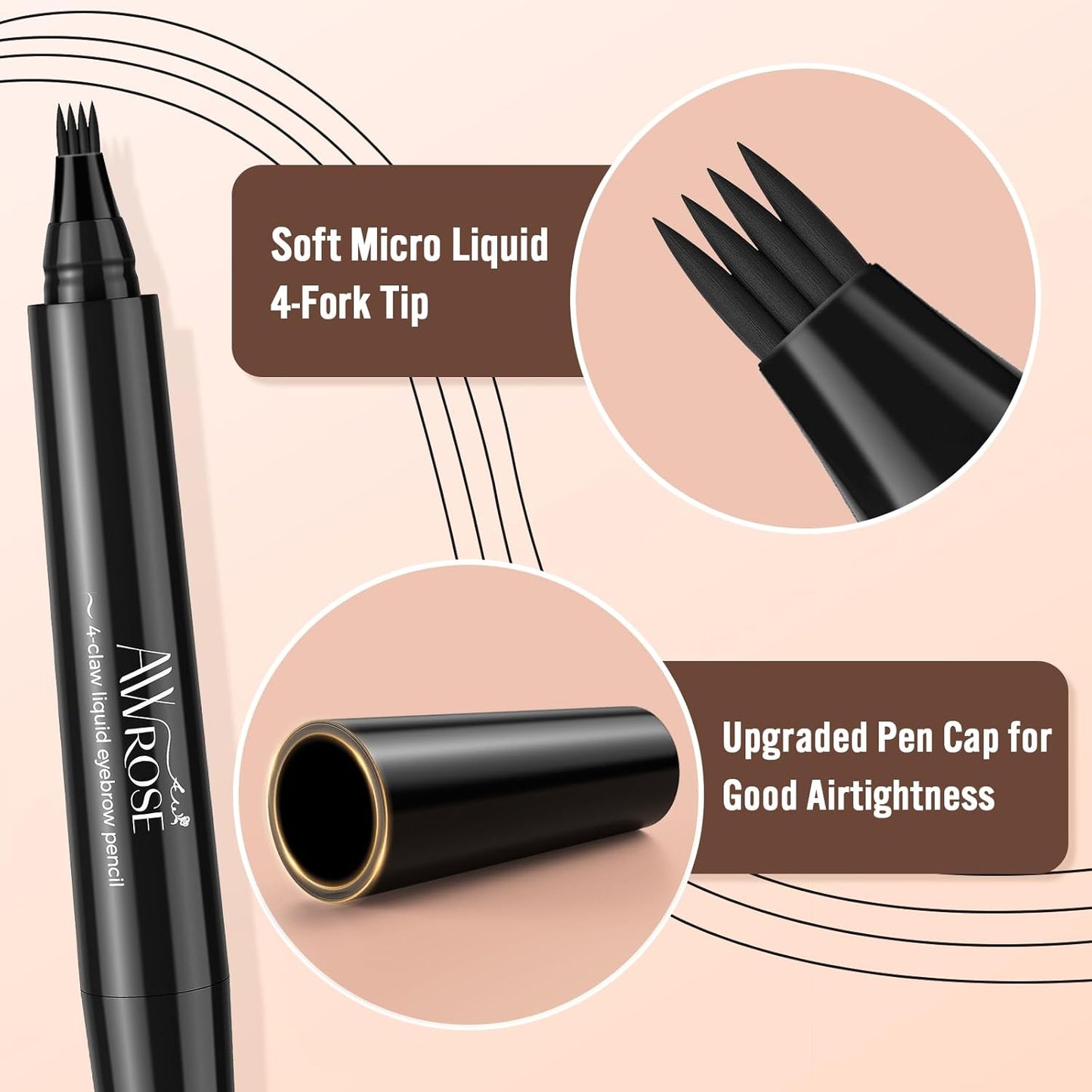 AWROSE Eyebrow Pencil, 3D Waterproof Microblading Eyebrow Pen 4 Fork Tip Tattoo Pencil, Precise Natural Magic Eye Brow Pen with Hair Like Strokes, 4 Points Multi-Used Eye Brow Pencils for Women/Men