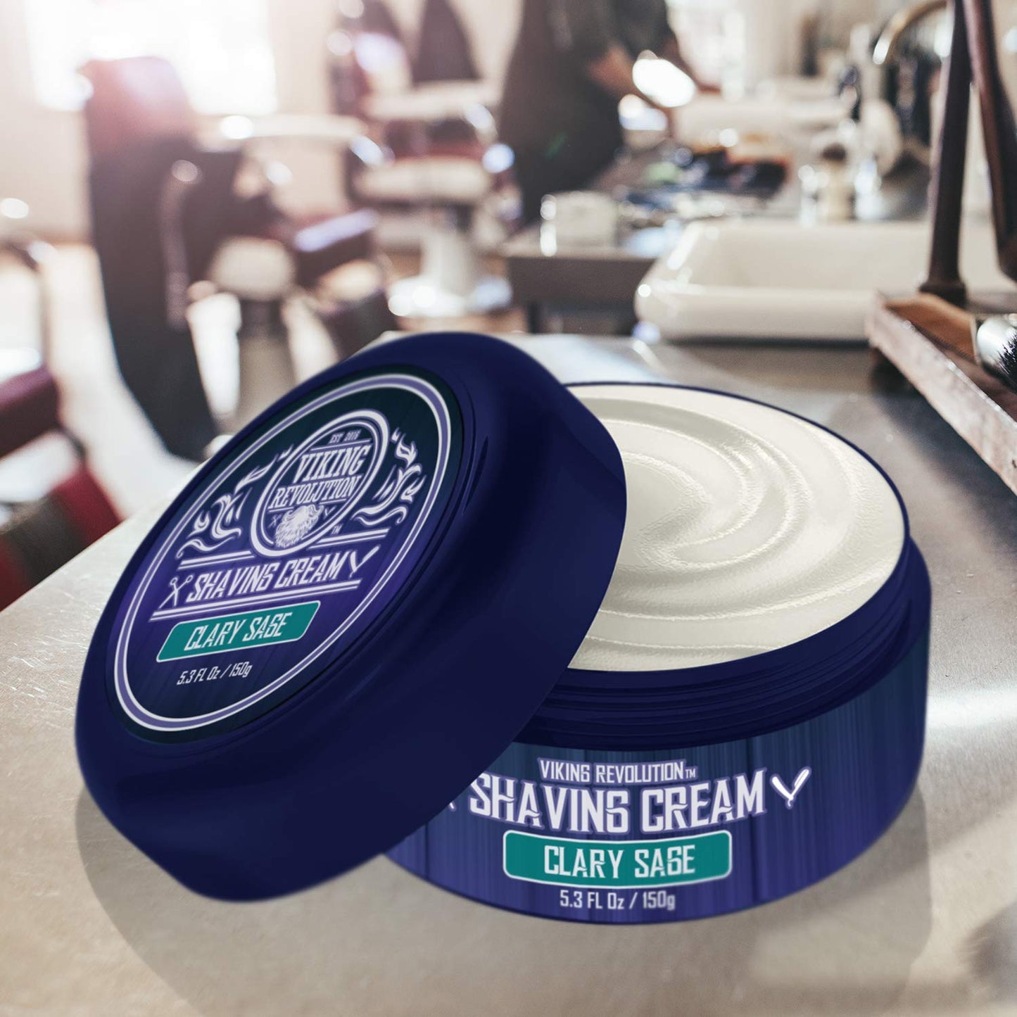 Viking Revolution Luxury Shaving Cream Clary Sage Scent - Soft, Smooth & Silky Shaving Soap - Rich Lather for the Smoothest Shave - 5.3 Fl Oz (Pack of 1)