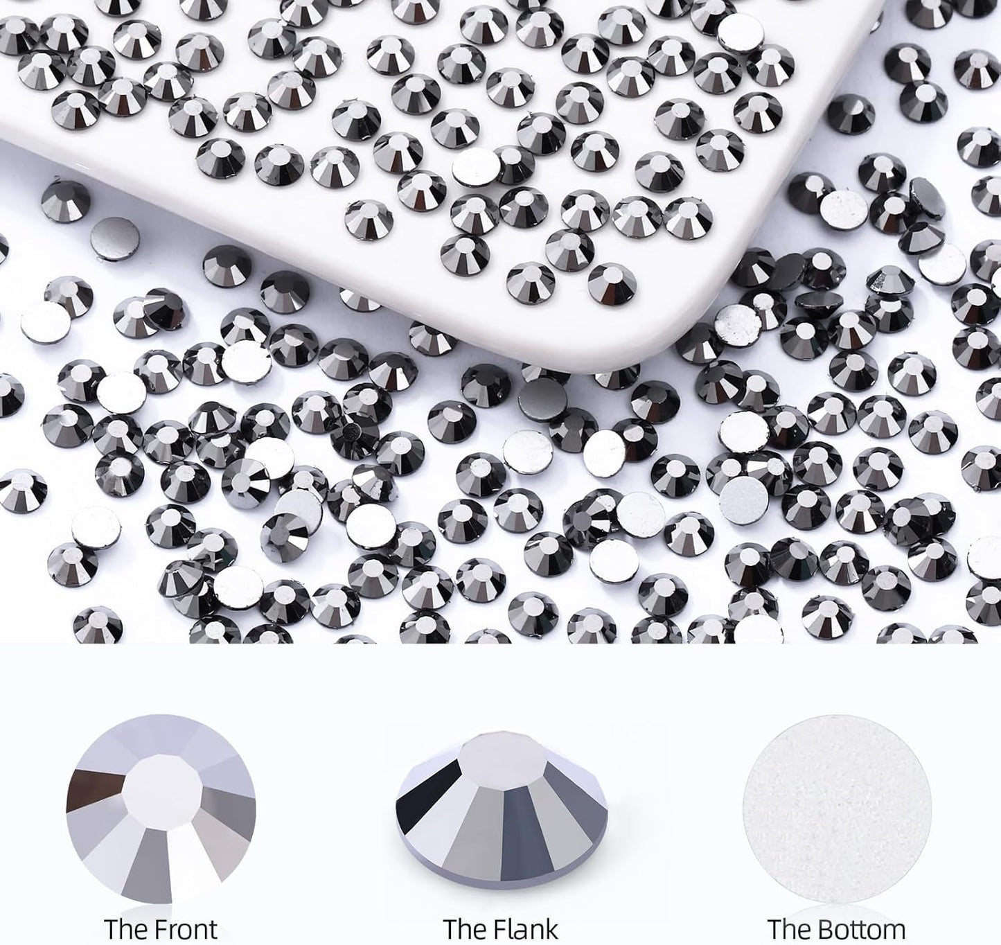 Black Hematite Flatback Rhinestones, Glass Rhinestones for Nail Art and Craft, Glue Fix, Loose Crystal Gemstones(Black Hematite, SS4, 1440pcs, 1.5-1.7mm)