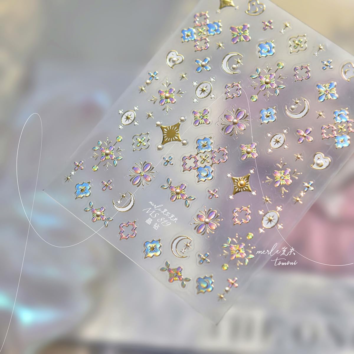 Gold Nail Art Stickers Floral Nail Decals Star Moon Nail Stickers 5D Embossed with Design Self Adhesive Nails Charms for Women Girls Kid Manicure DIY Decoration Accessories