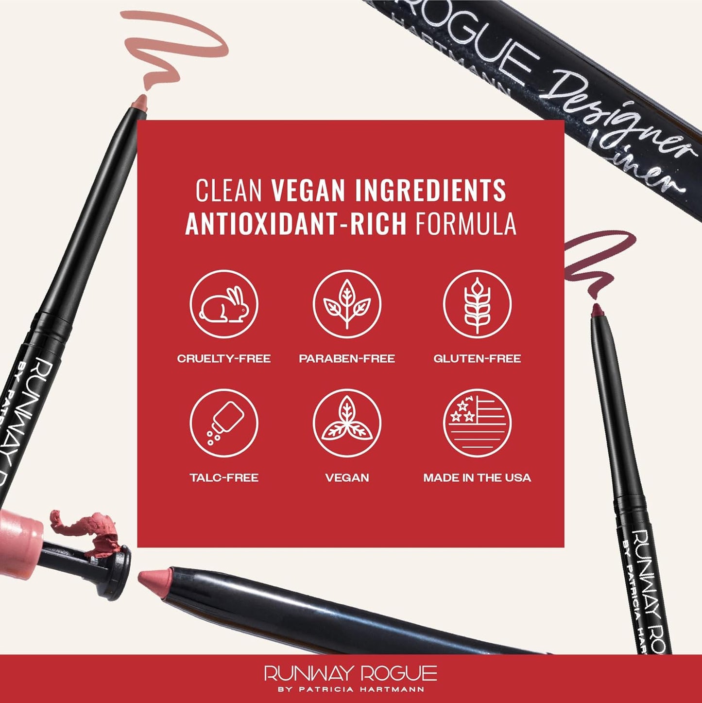 Runway Rogue Designer Liner Lip Pencil, Matte Blush-Pink Lip Liner Pencil and Lip Liner Sharpener, ‘It’s a Wrap’