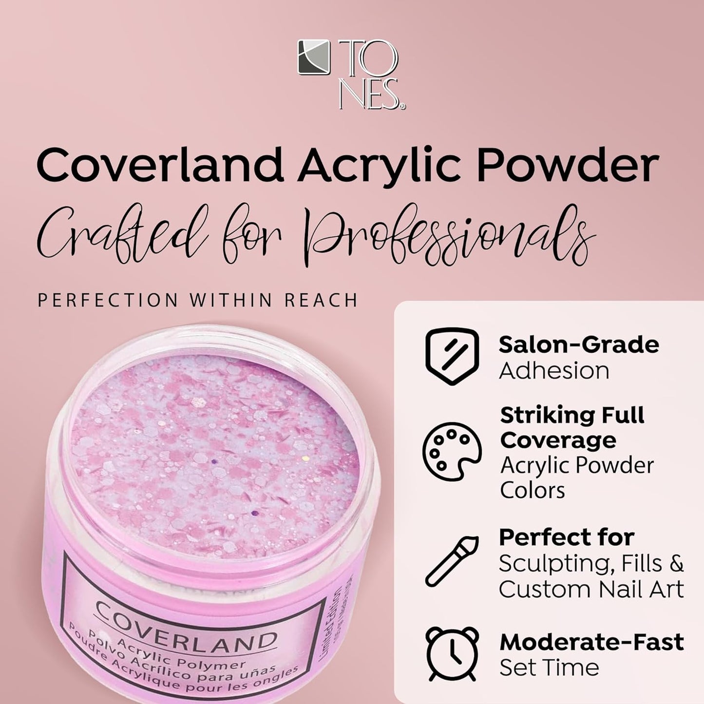 Tones Coverland Acrylic Nail Powder "Vacation Mode" - Limited Edition Acrylic Powder for Nail Design, Sculpting, and Masking Nail Bed Imperfections - Professional Acrylic Nail Supplies - (1.5 Oz)