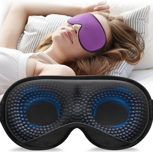 YFONG Weighted Sleep Mask, Women Men 3D Eye Mask Blocking Lights Sleeping Mask (4.2oz/120g), Pressure Relief Night Sleep Eye Mask with Adjustable Strap, Eye Cover Blindfold for Travel Nap Yoga, Purple