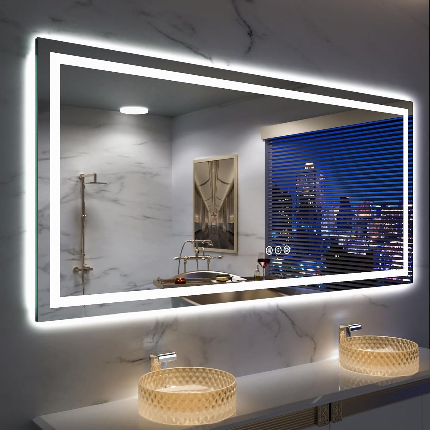 Amorho 72''x 40'' LED Mirror for Bathroom with Front and Backlight, Large Dimmable Wall Mirrors with Anti-Fog, Shatter-Proof, Memory, 3 Colors, Double LED Vanity Mirror