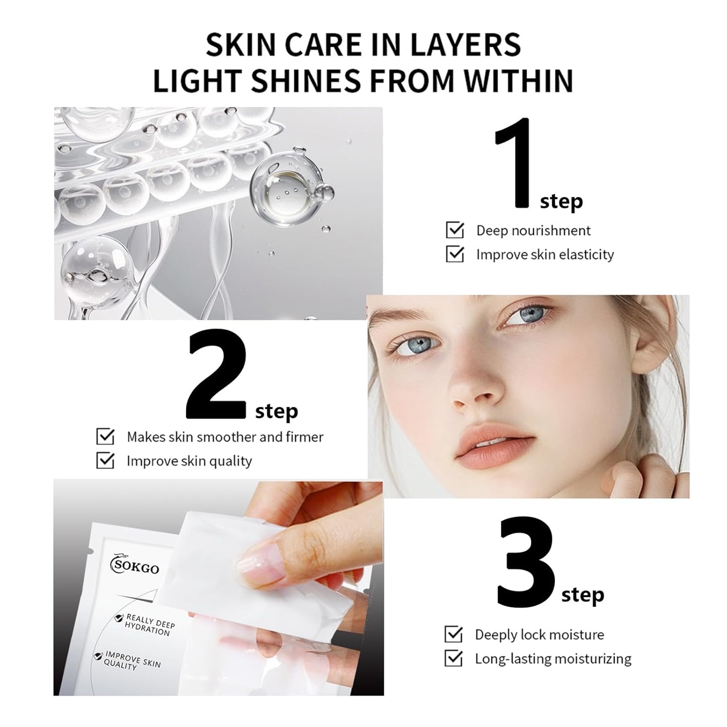 Low Molecular Weight Collagen Overnight Hydrogel Mask, Enhances Skin Elasticity, Reduces Pores, Transforms from White to Transparent Upon Absorption Skin Care Treatment，