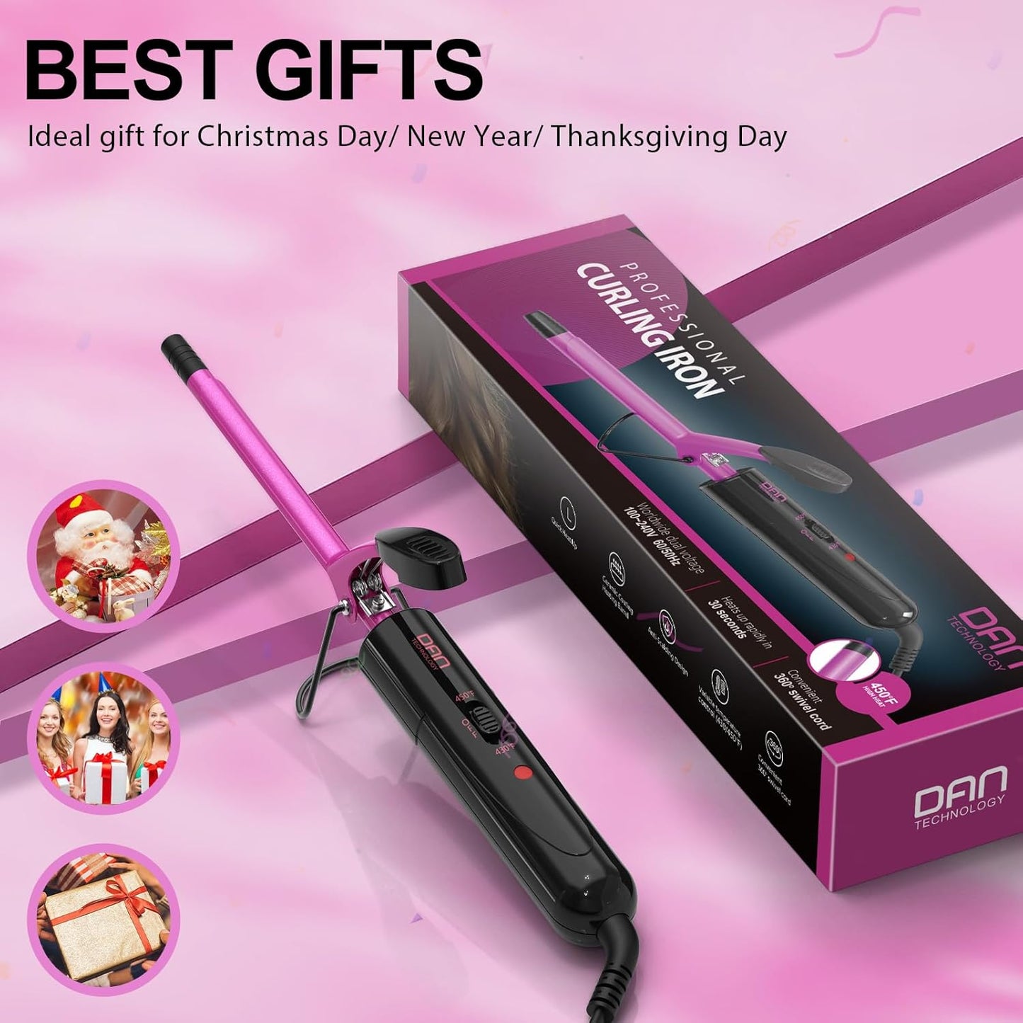 DAN Technology Small Ceramic Curling Wand with Adjustable Temperature for Tight Curls on Short & Long Hair (3/8 Inch, 10MM)