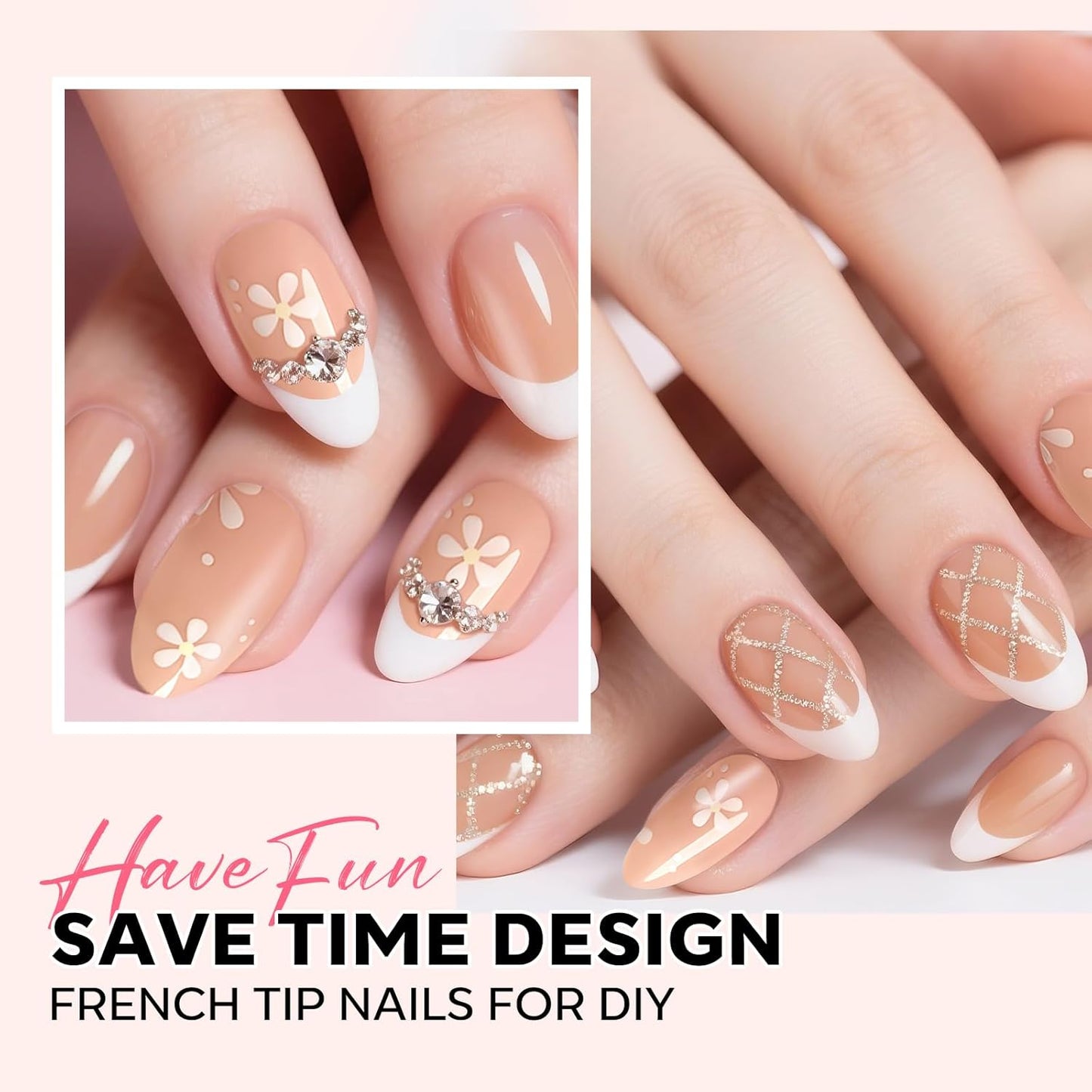 modelones Press on Nails, 150 Pcs French Tip Press on Nails, NailBoxie Brown Almond Shape Nail Tips, Natural Salon Finish Fake Nails, Ideal for Wedding, Party, Daily DIY Nail, 15 Sizes