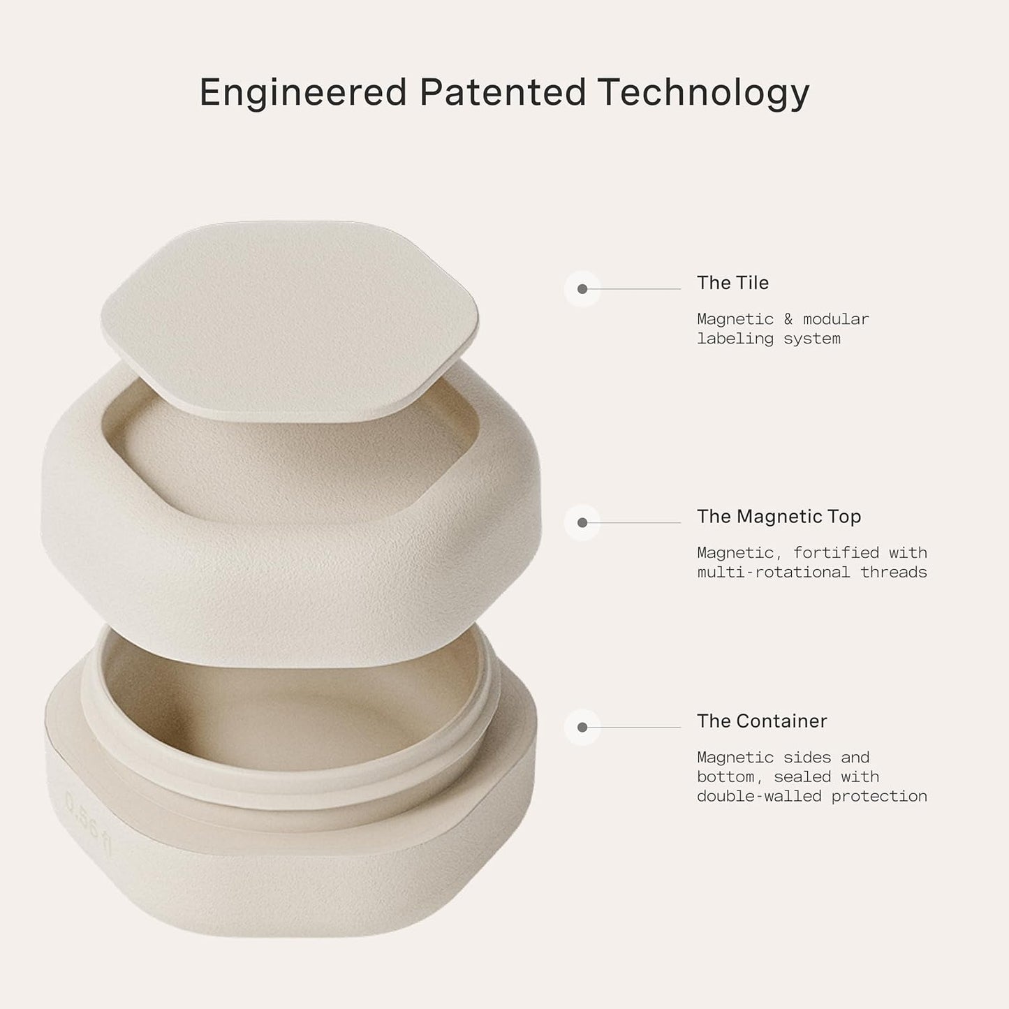 Cadence Travel Containers Basic Skincare Set - Magnetic Containers with Lids,Carry On Travel Essentials For Women/Men - 3 Small Capsules (0.56oz) - Cleanser, Moisturizer & Sun-Icon Labels - Sand