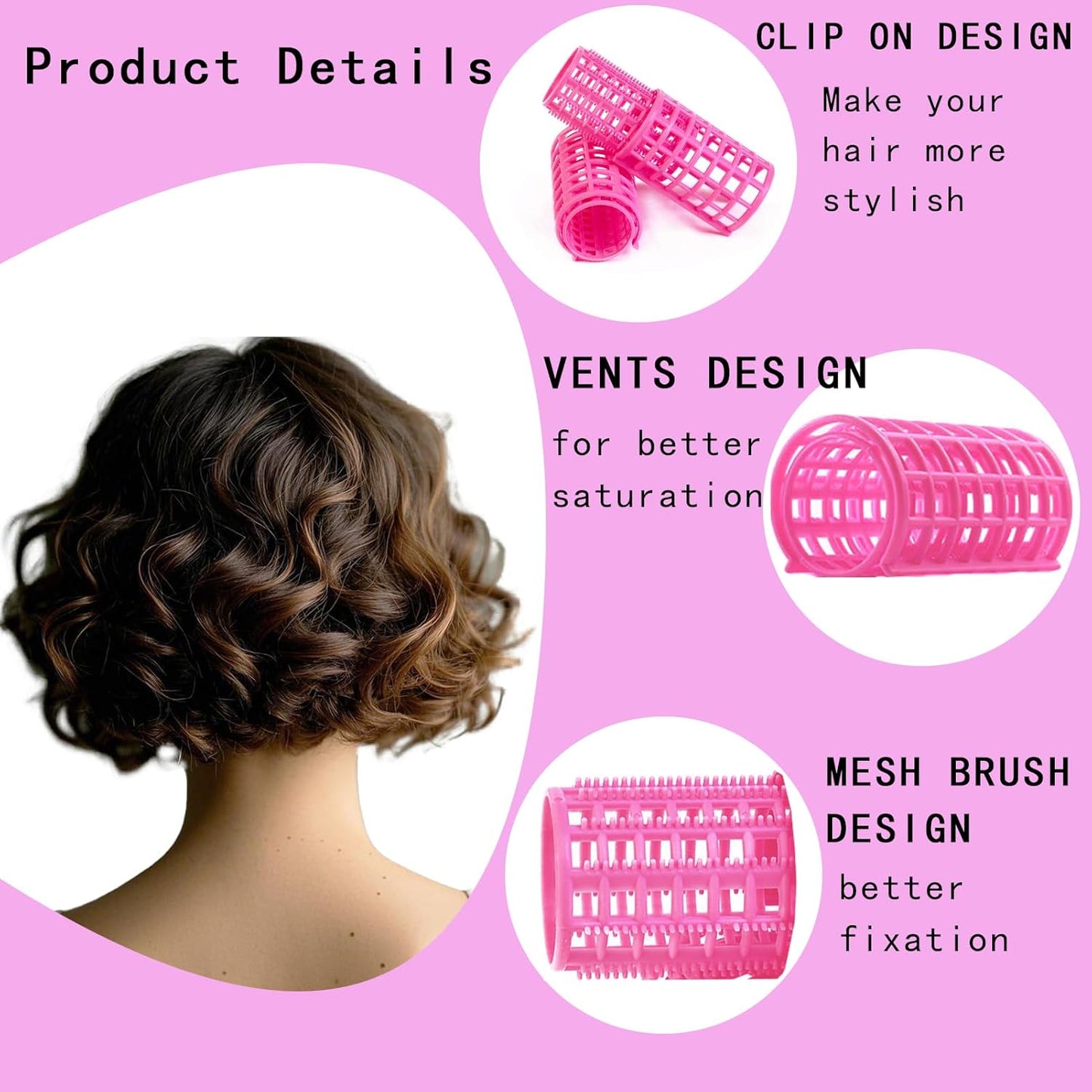 28PCS Self Grip Small Hair Rollers Set, 0.6in Plastic No Heat Roller Hair Curlers with Comb Heatless Clips for Short Fine Thin Hair(Pink)