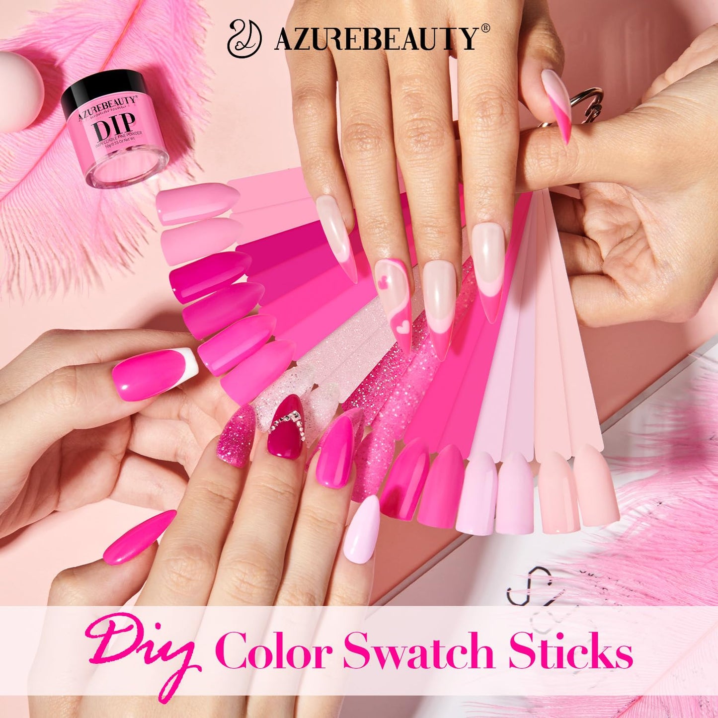 AZUREBEAUTY Dip Powder Nail Starter Kit with Matte Coat, 8 Hot Pink Glitter Neon Summer Color, Dipping Powder Liquid Set with Base/Top Coat/ Activator/10 Nail Sticks Salon at Home