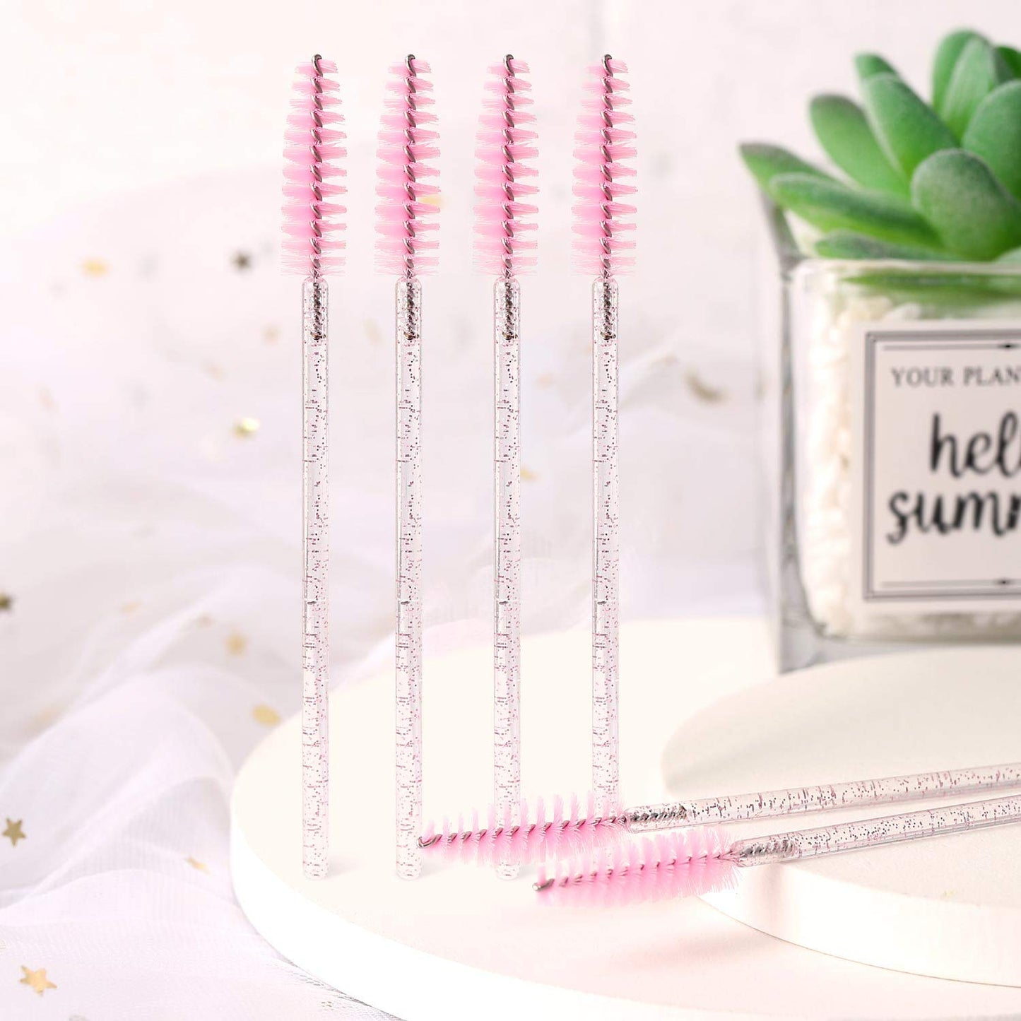 Tbestmax 500 Disposable Mascara Wands Eyelash Brush Spoolies for Eyebrow Eye Lash Extension Pink