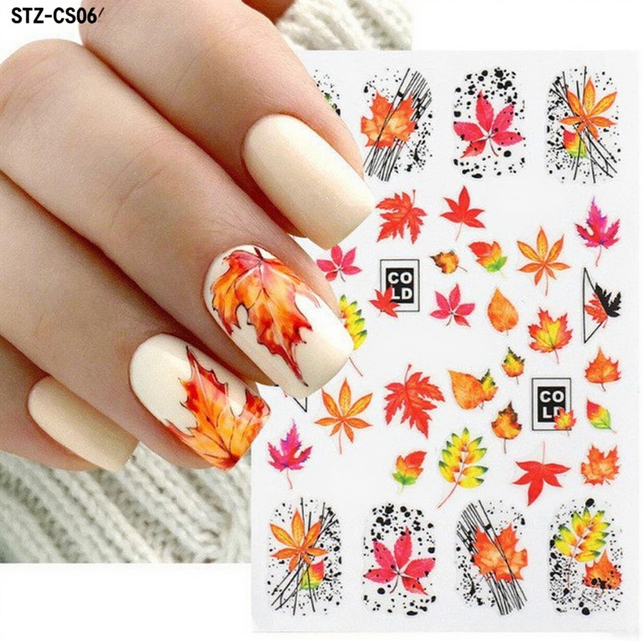 6Pcs Fall Nail Stickers Maple Leaves Nail Decals DIY Self Adhesive Thanksgiving Nail Design Autumn Nail Decoration Supplies Manicure Accessories for Women Girls