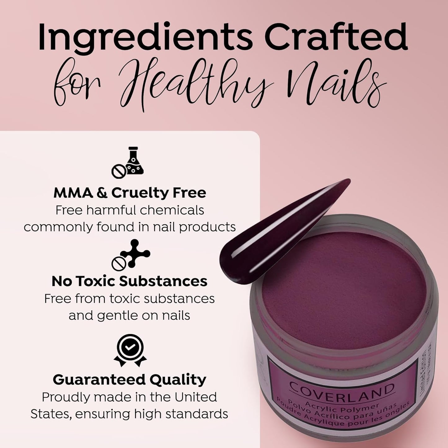 Tones Coverland Acrylic Nail Powder "Pour the Wine" - Limited Edition for Nail Design, Sculpting, and Masking Bed Imperfections - Professional Supplies - (1.5 Oz)