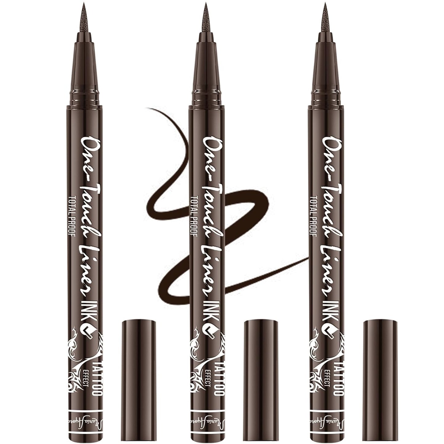 Triple Pack of Vegan-Approved Hypoallergenic Liquid Eyeliner Pens, Tattoo Effect, Quick Dry, Waterproof, Smudgeproof, Long-lasting & Felt Tip Eyeliner pen: Precision Beauty for Women (Dark Brown)